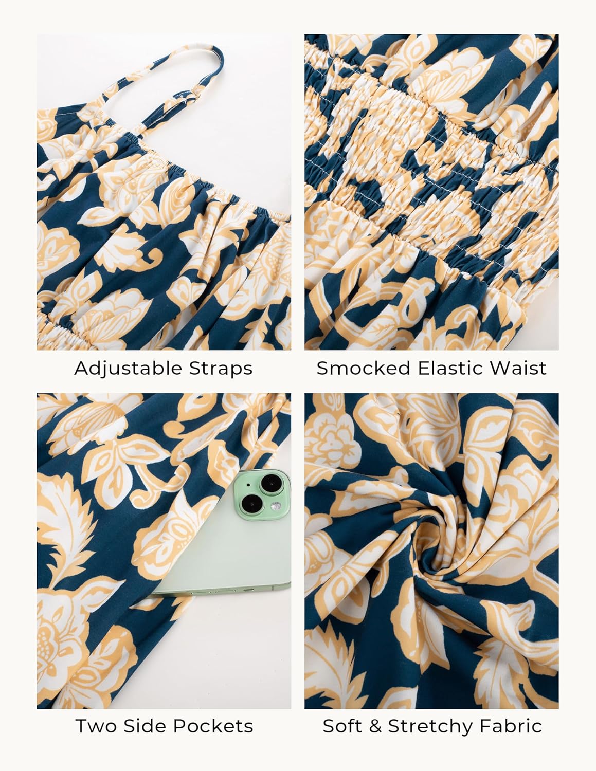 GRACE KARIN Summer Dresses for Women 2026 Vacation,Smocked Floral Maxi Dress,Boho Beach Sundress with Pocket Fashion Clothing - Image 5