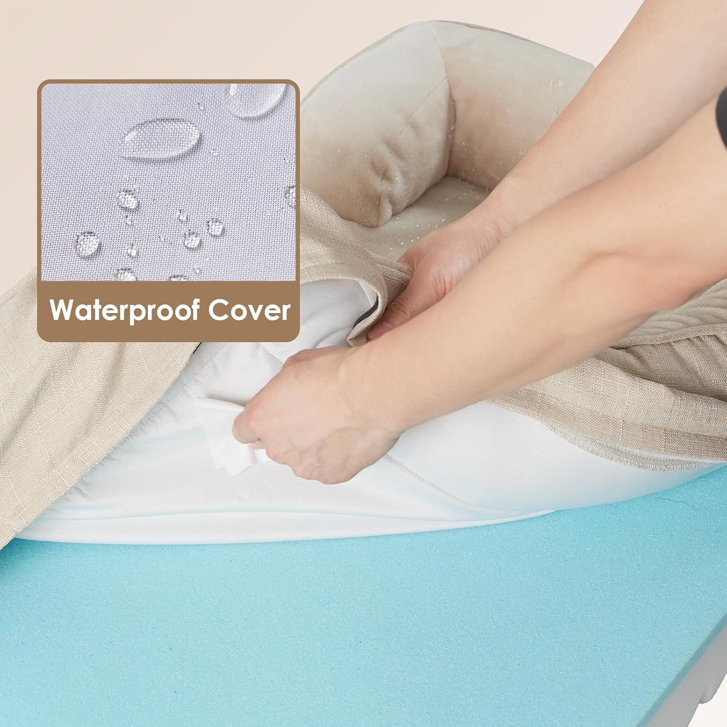 EHEYCIGA Orthopedic Dog Beds for Extra Large Dogs, Waterproof Memory Foam XL Pet Bed with Sides, Non-Slip Bottom and Egg-Crate Foam Big Dog Couch Bed with Washable Removable Cover, Beige - Image 3