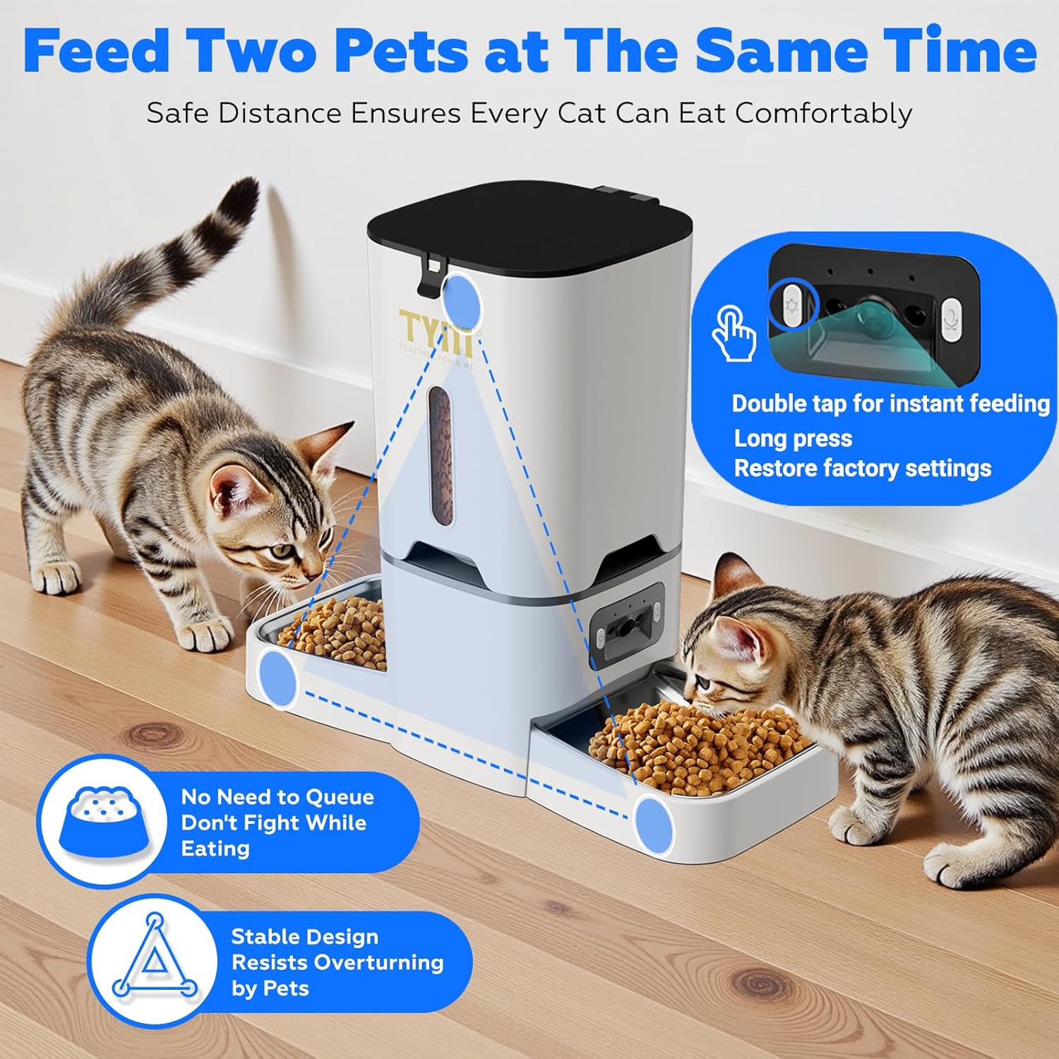 TYM Automatic Cat Feeder with 2 Camera for 2 Cats, 7L Dog Food Dispenser with Night Vision 2K 4MP, 5G WiFi Dual Auto Cat Feeder with Smart App for Multiple Cats & Small Dogs, Detachable for Clean - Image 4