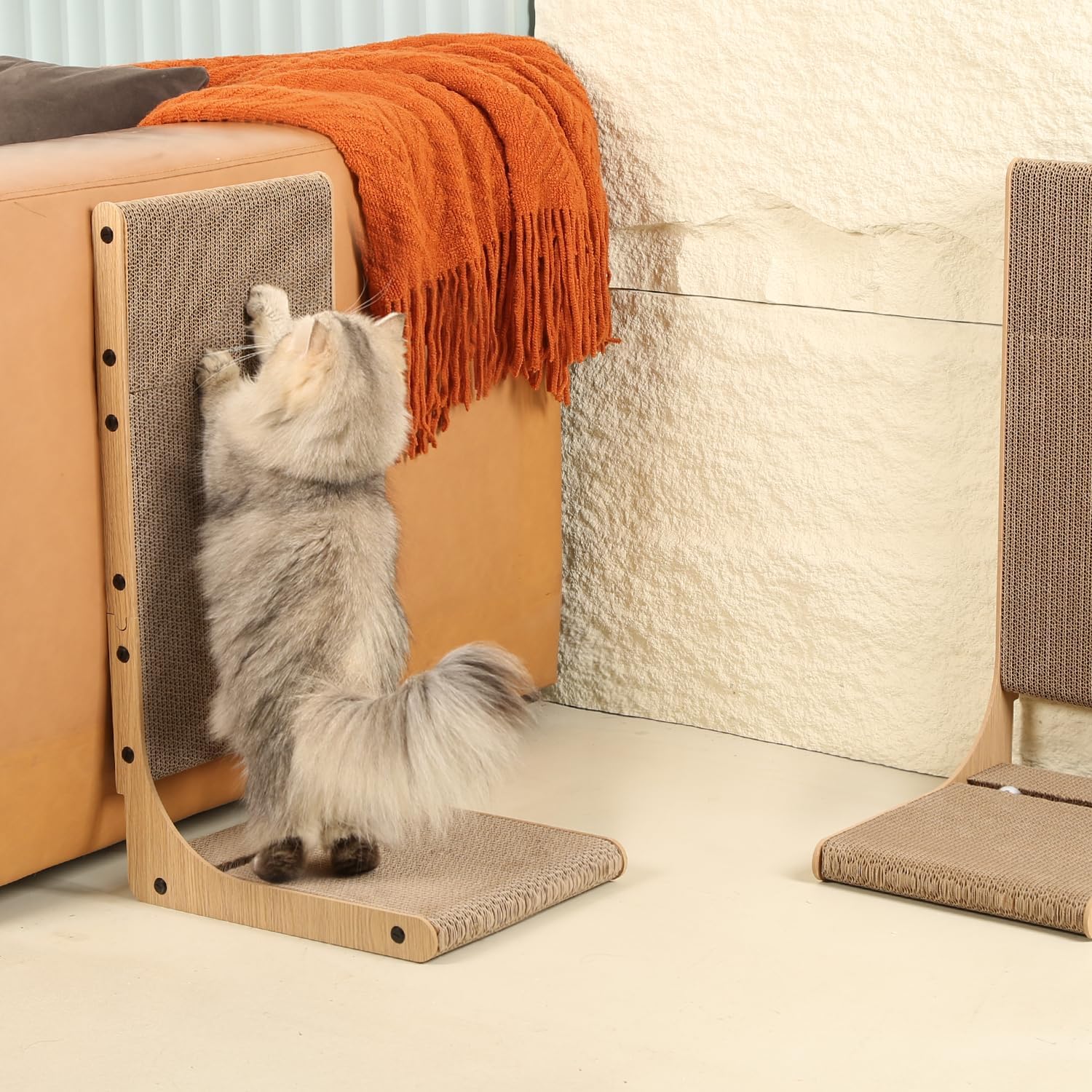 Zakkart 2-Pack Cat Scratching Board, 25.6'' Tall Cardboard L Shape Vertical Cat Scratchers for Indoor Cats, Cat Scratching Post for Wall and Couch, Large - Image 6