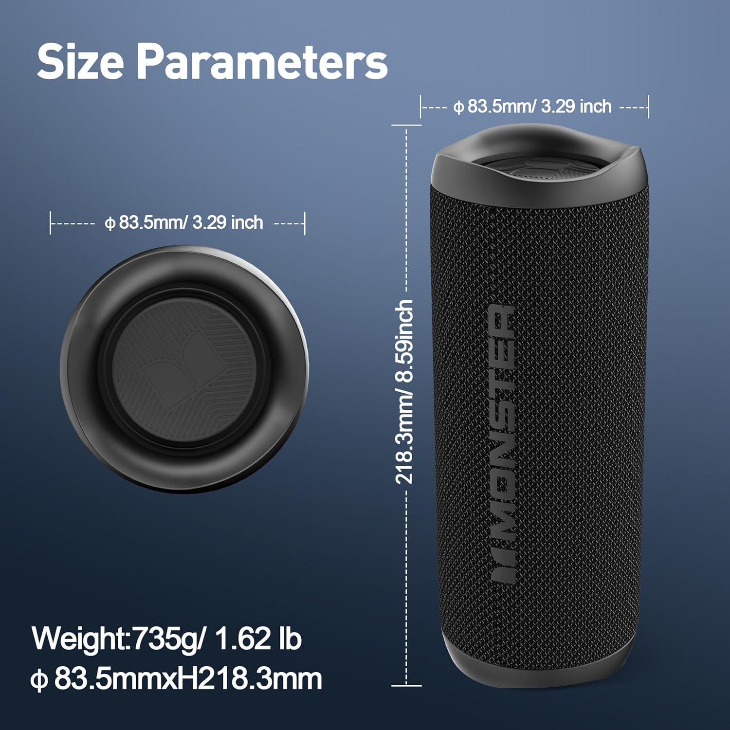 Monster Bluetooth Speaker, Wireless Portable Outdoor Bluetooth Speakers, 60W True Wireless Stereo IPX8 Waterproof, Dual PairingBluetooth 5.4 Built-in Mic, Black - Image 5