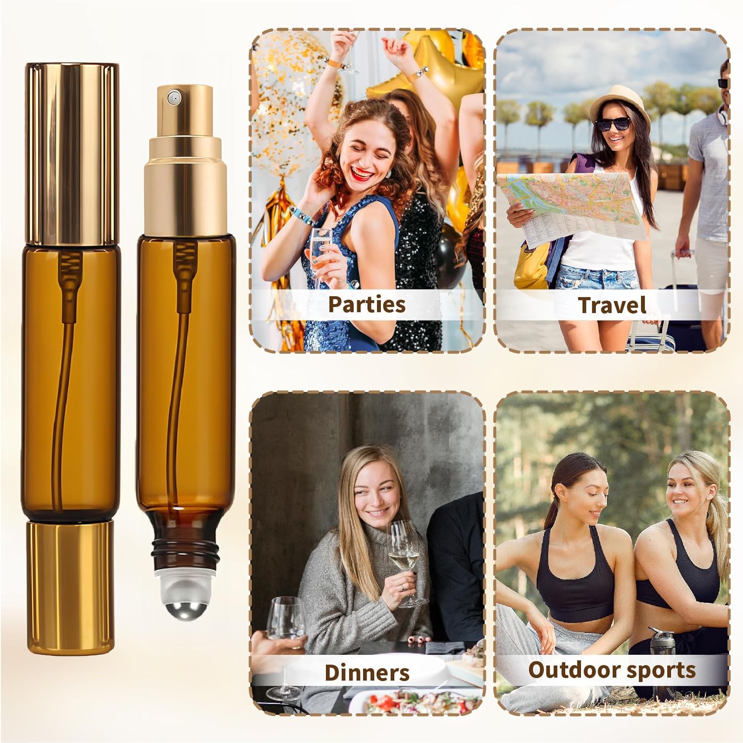 Double Ended Perfume Bottle With Roller Ball &Spray:4 PCS 10ml Amber Refillable Leakproof Travel Atomizer Facial Care with Funnel Tool for Perfume,Cologne,Essential Oils - Image 5