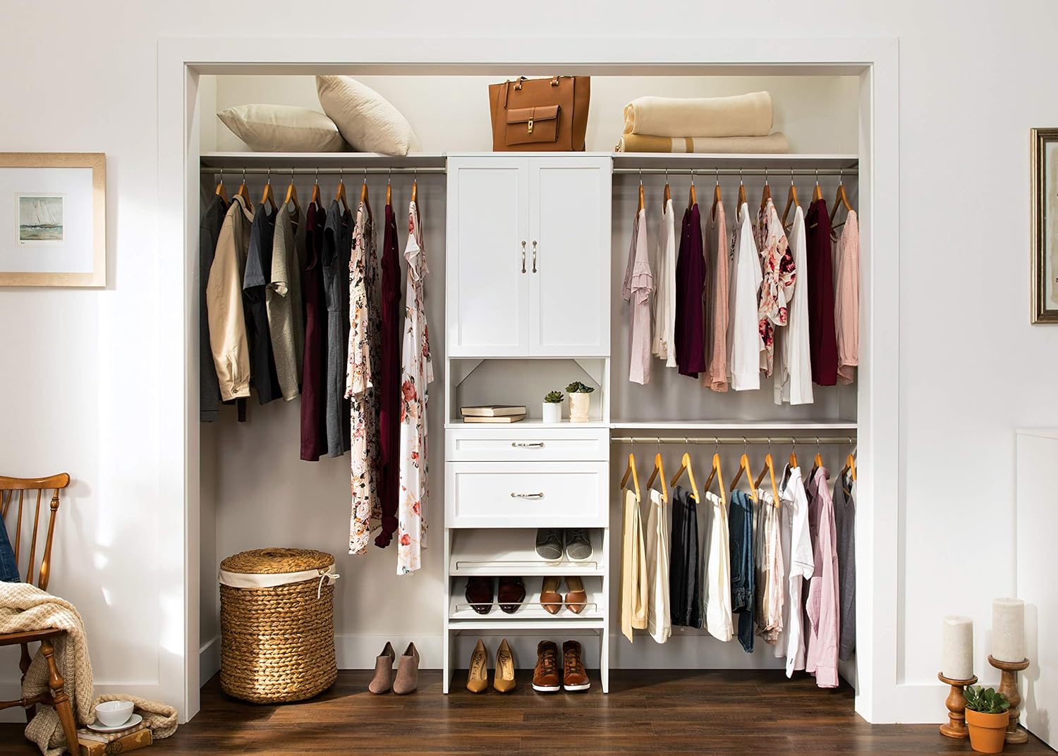 ClosetMaid SuiteSymphony Wood Closet Organizer System, 25-Inch Starter Kit with Tower and 3 Hang Rods and Shelving, Adjustable Shelves, Customizable Insert, Reach-in or Walk-in Closets, Pure White - Image 12