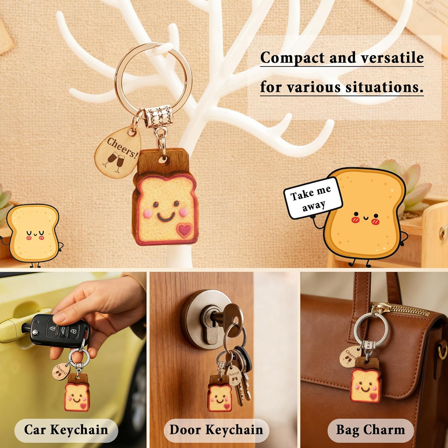 PEALICIOUS Cute Toast Keychain for Girls, New Beginnings Gifts for Best Friend as Next Chapter Stuff, Cute Love Engagement Housewarming Birthday New Job Gifts for Coworker Couple Bestie Sister Parents - Image 3