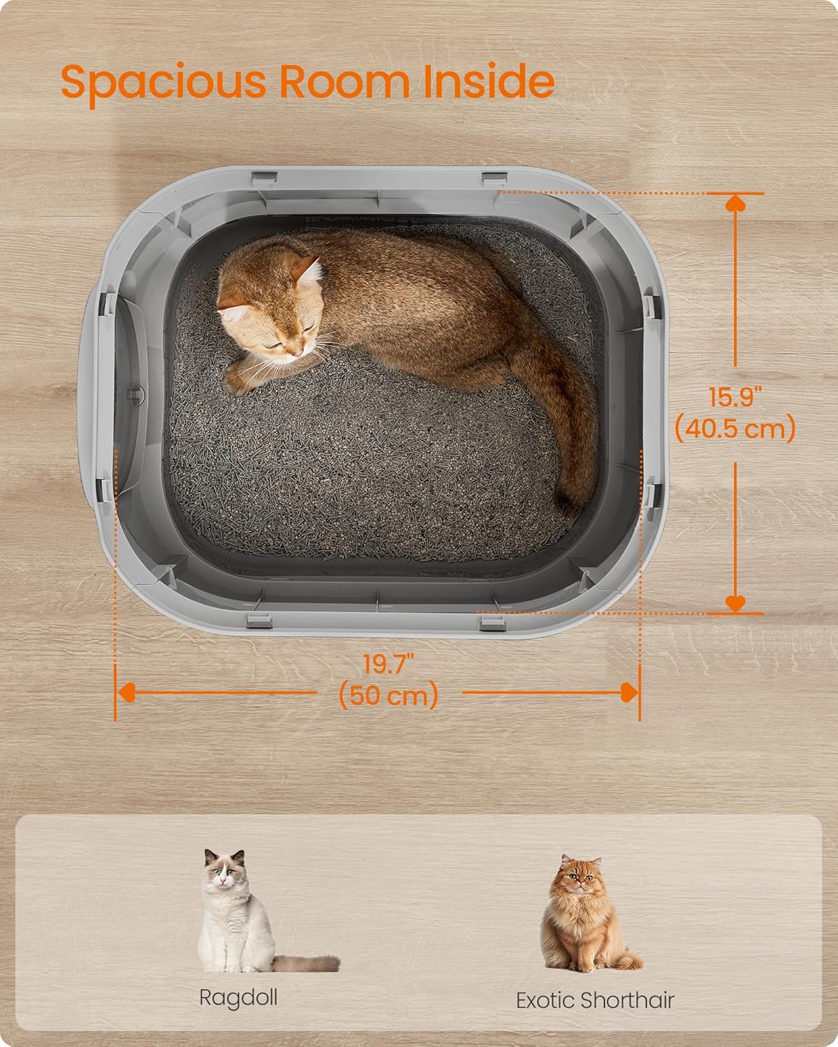 Feandrea Cat Litter Box with Lid, XL Enclosed Litter Box with Slide-Out Tray, Scoop, Brush, Anti-Tracking, for Cats of Different Sizes, Dove Gray and Slat Gray UPPT002B01 - Image 3