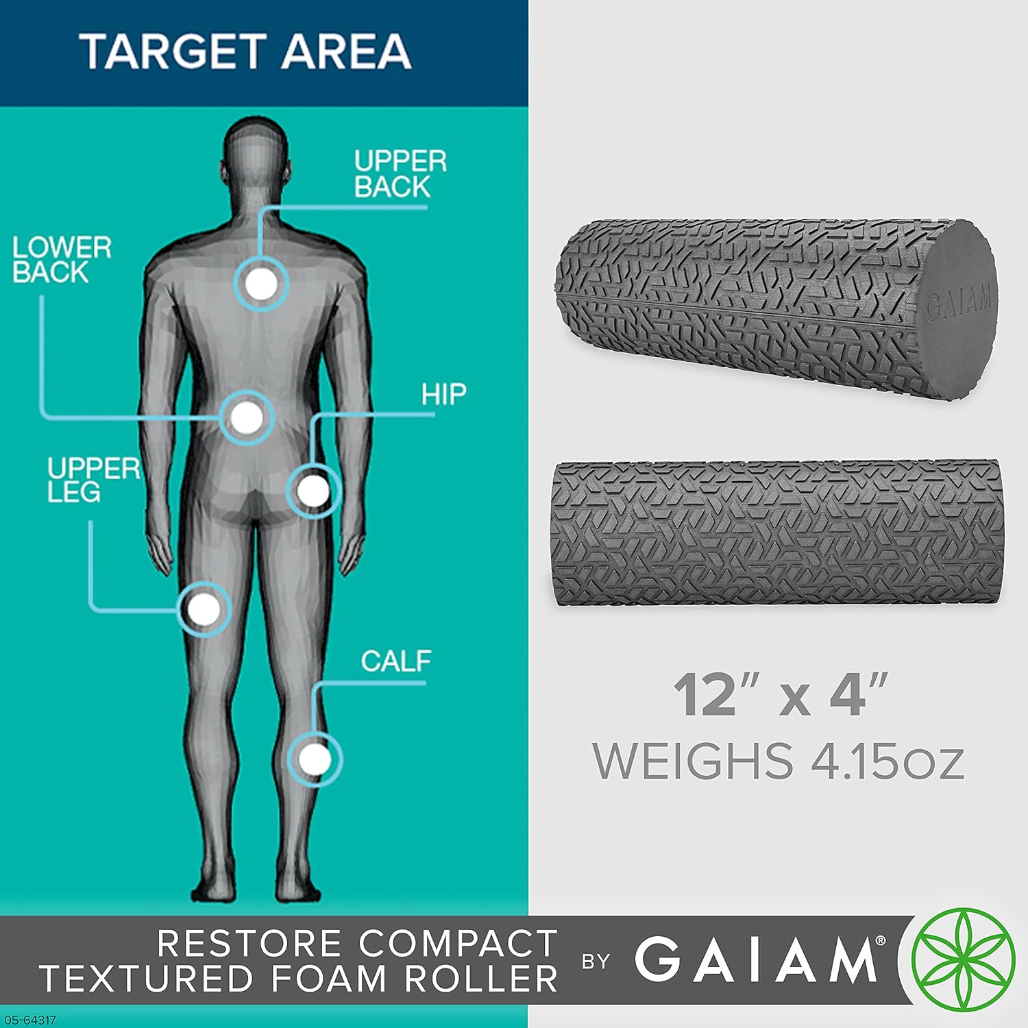 Gaiam Restore Compact Textured Foam Roller for Muscle Repair and Exercise – 12”L X 4" Diameter Massager Roller – Ideal for Improved Circulation and Easing Muscle Tension - Image 6