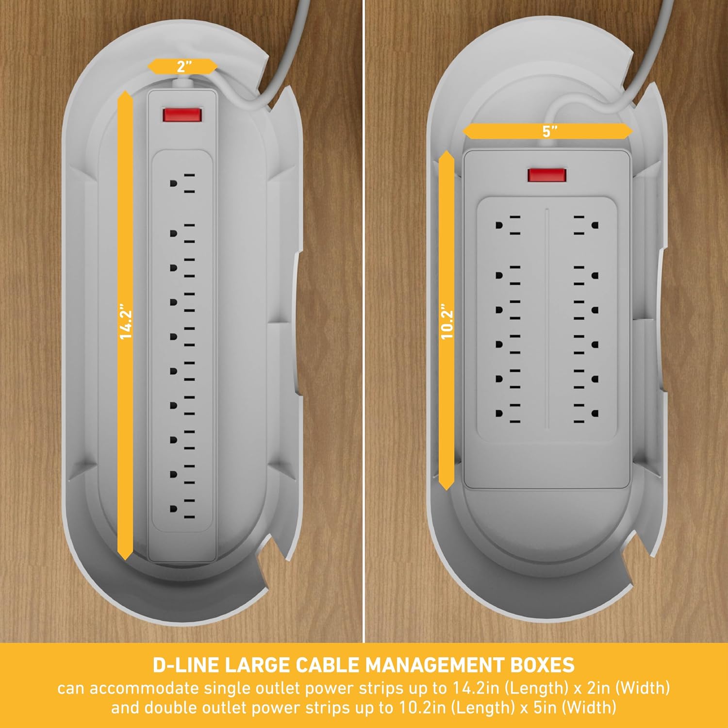 D-Line Cable Management Box, Power Strip Holder, Floor Outlet Hiders, Desk Cord Organizer, Cover TV Wires, Wire Storage – 16.5 in (Length) x 6.5in (Width) x 5.25in (Height) - Large, White - Image 3