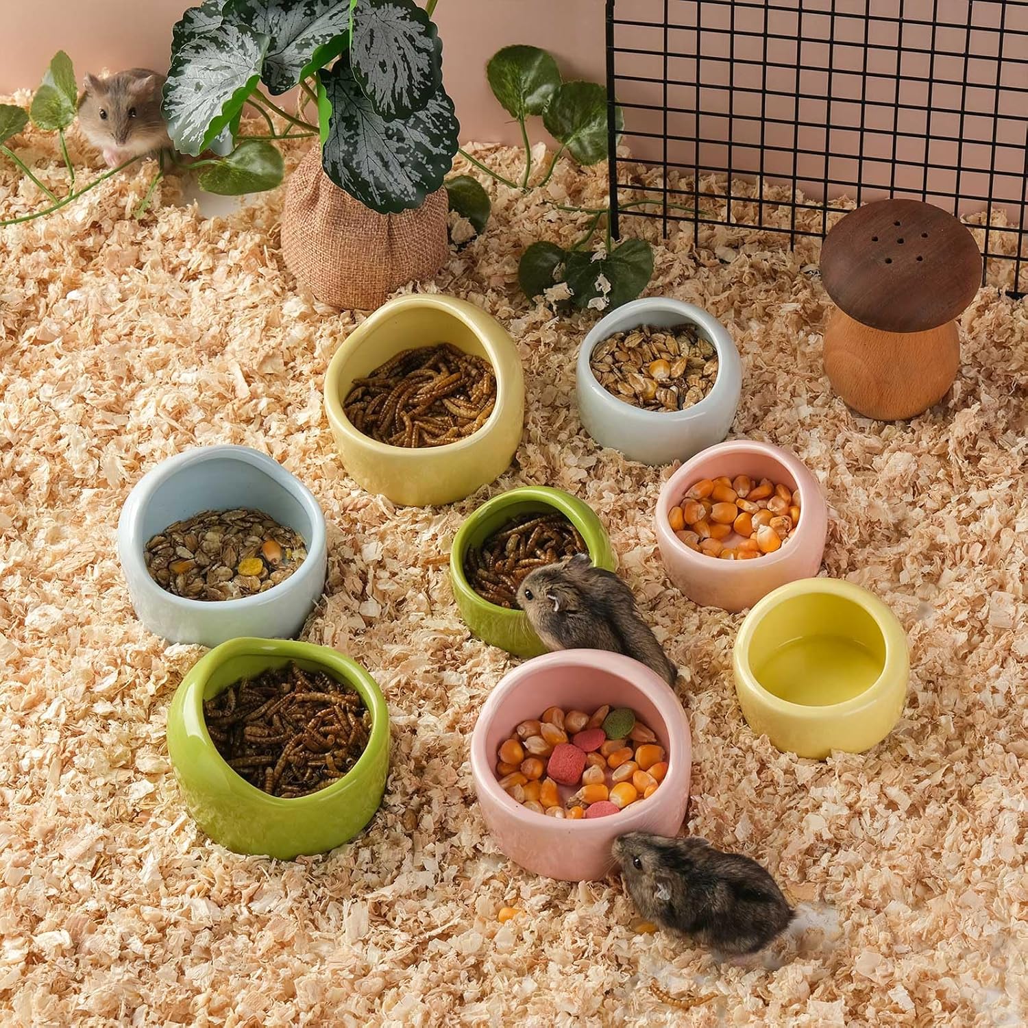 VanEnjoy 4 Pack Small Hamster Food Bowl Ceramic Guinea Pig Food Dish No Spill Hamster Food and Water Bowl Small Animal Food Bowl - Pink Blue Yellow and Green - Image 7