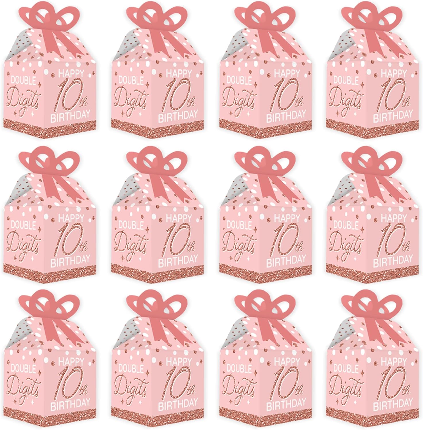Big Dot of Happiness 10th Pink Rose Gold Birthday - Square Favor Gift Boxes - Happy Birthday Party Bow Boxes - Set of 12 - Image 4