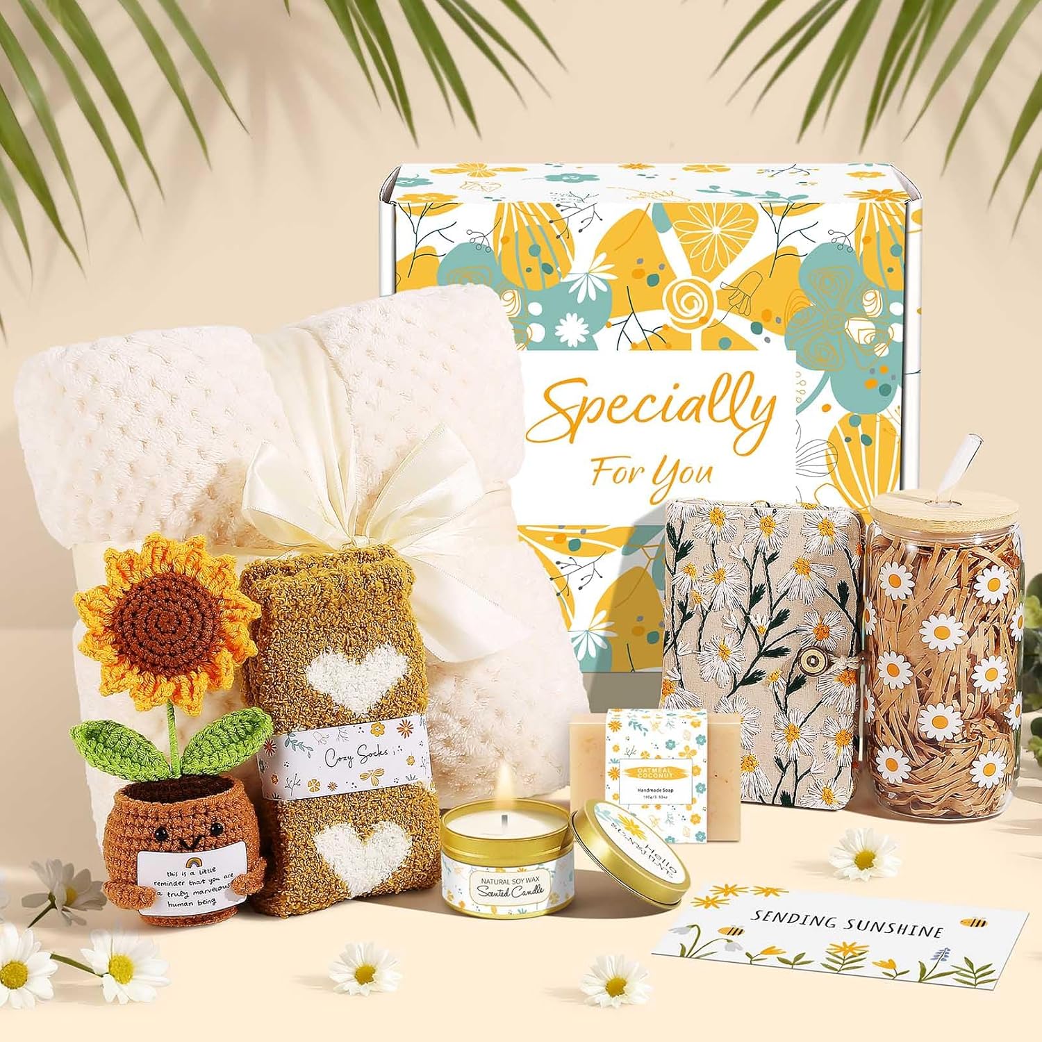 Self Care Gifts for Women Gift Baskets,Sending Sunshine Thinking of You Care Package Spa Gift Sets, Birthday Christmas Gifts for Women Best Friends Mom Sister Wife Grandma Her - Ivory - Image 2