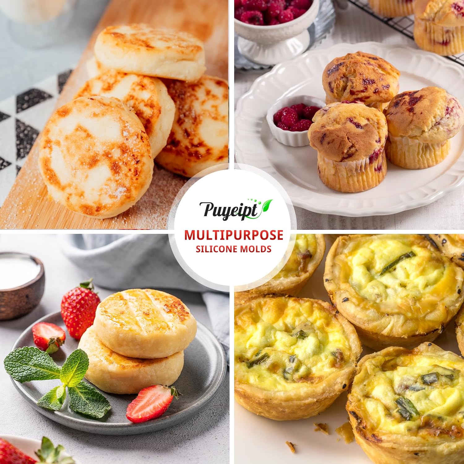Puyeipt 2 Pack Air Fryer Egg Bite Molds, 4-Cup Mini Round Muffin Pans Silicone Baking Molds for for Oven, Air Fryer and Pot - Image 7