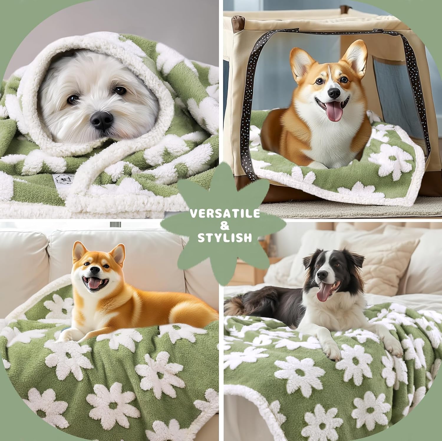 Luciphia Waterproof Pet Blanket for Medium Large Dogs Washable Fluffy Thick Jacquard Shag Fleece Warm Sherpa 3D Textured Flower Print for Cats Puppy Couch Protection (Green,40x28 inches) - Image 4