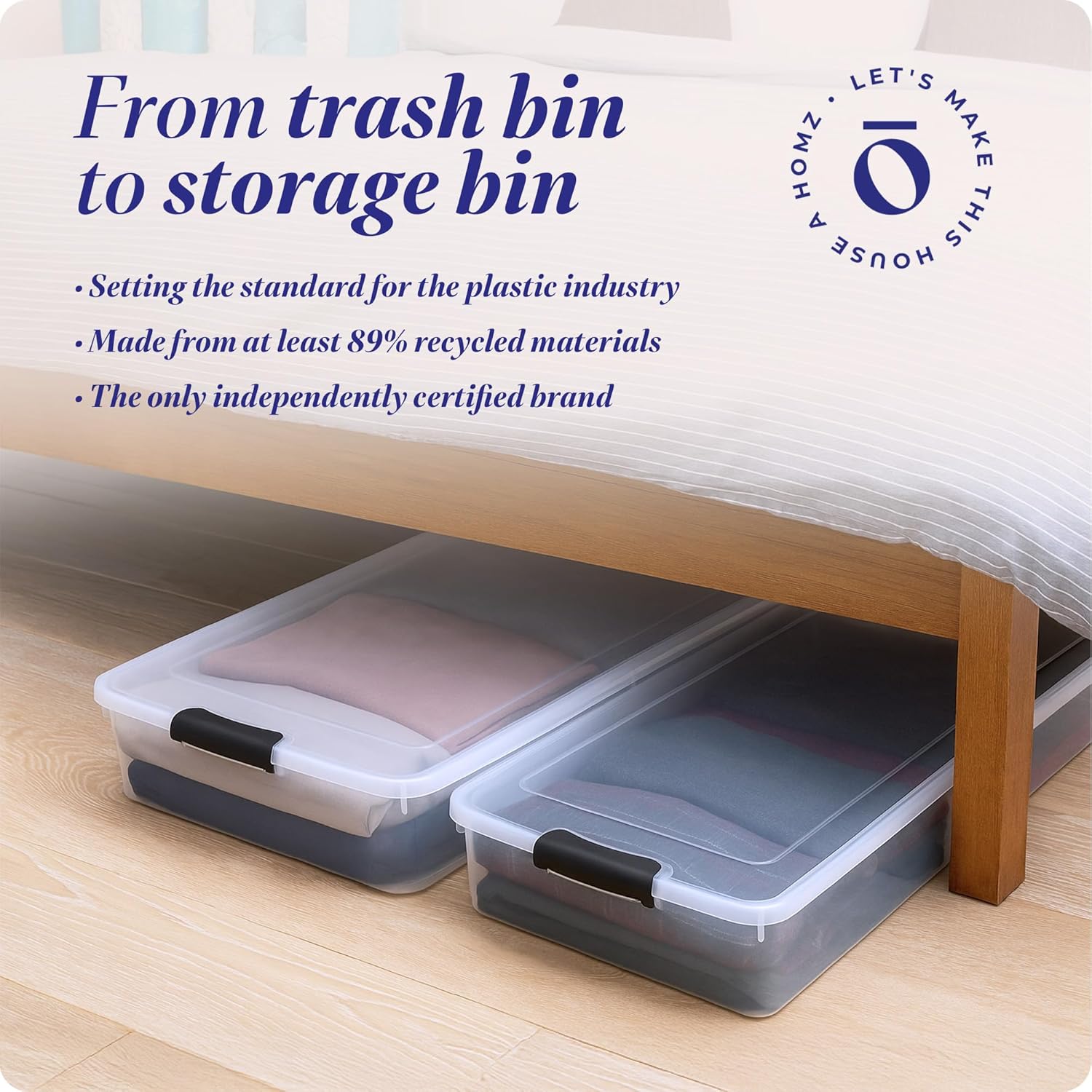 HOMZ 2-Pack Under Bed Storage, Clear Plastic Containers with Lids, 60 Quart, Gray Latch - Stackable Underbed Organizer Bins for Shoes, Bags, Clothes, and Towels - Image 7