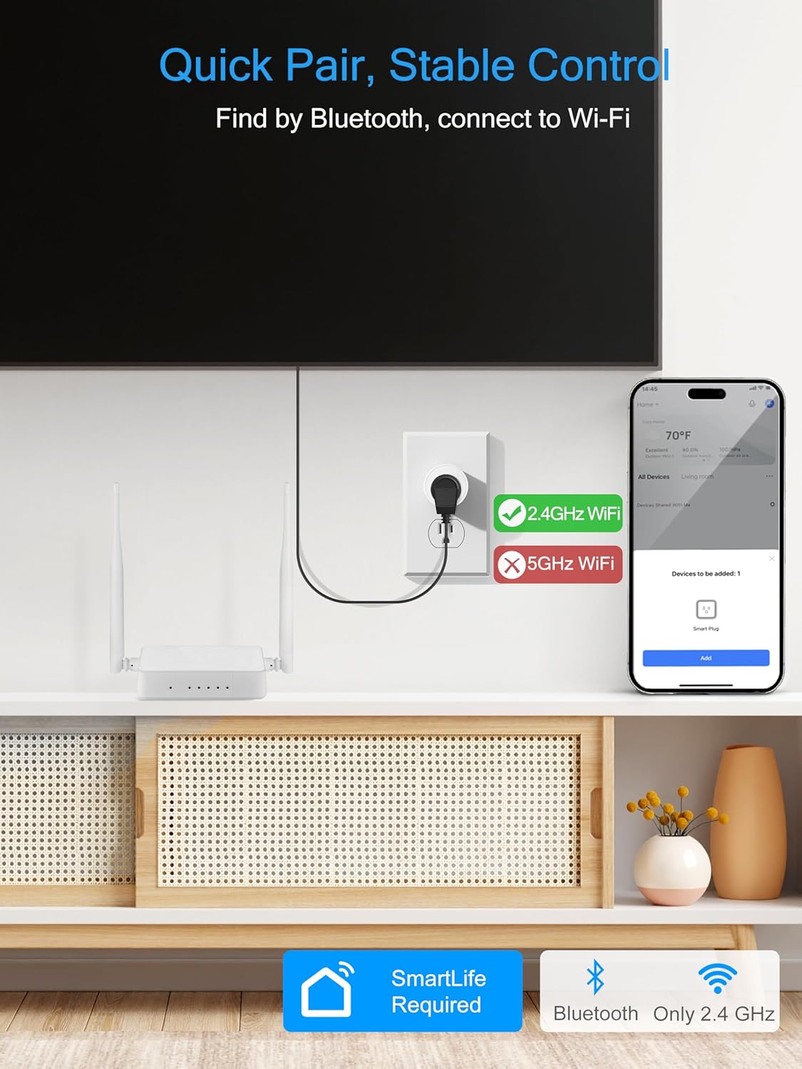 EIGHTREE 15A Smart Plug, Wi-Fi & Bluetooth Smart Outlet for High-Power Home Appliances, Works with Alexa & Google Home, Easy Setup, Timer & Remote Control, FCC & ETL Certified, 2.4GHz Wi-Fi Only - Image 3