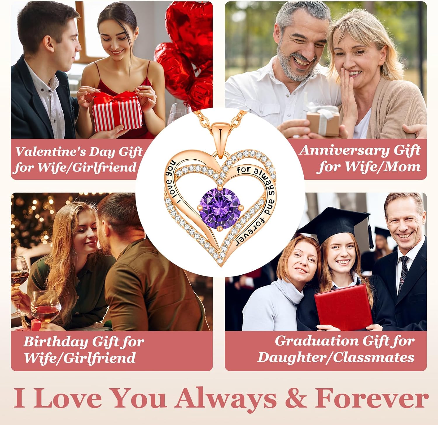 CDE Valentine's Day Gift Forever Love Heart Necklaces for Women, Wedding Anniversary, Birthday Mothers Christmas Day Gifts for Mom, Mother, Wife, S925 Silver Jewelry with Birthstone Pendant - Image 6
