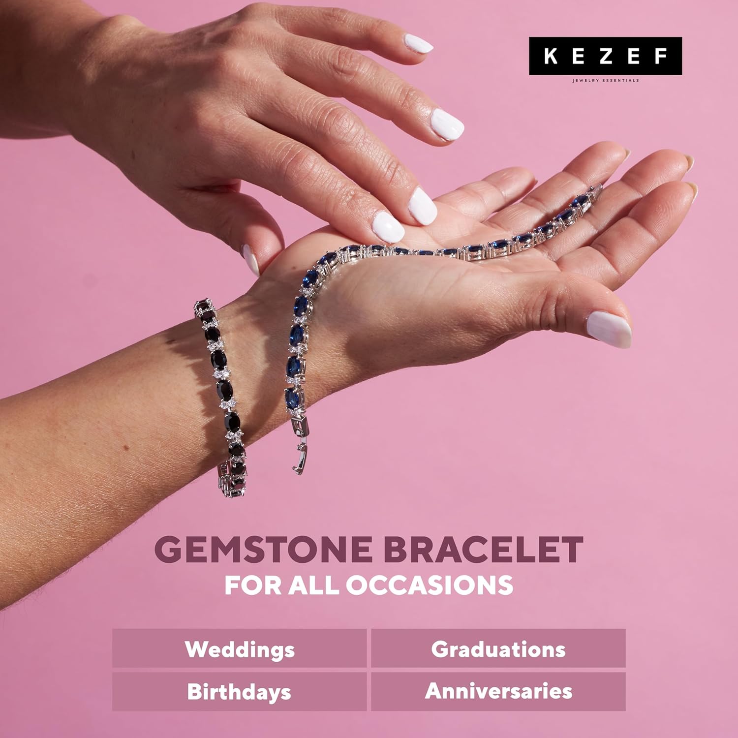 KEZEF Tennis Bracelets For Women - Cubic Zirconia - Oval 7x5mm Gemstones - Round 2.50mm White CZ - Silver Plated Brass - 7 Inch - Multiple Colors Hypoallergenic Bracelets - Image 5