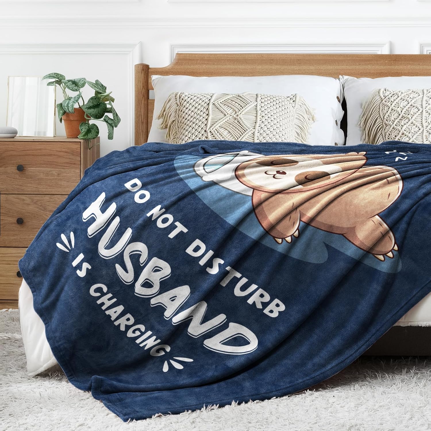 Leebbsin Funny Gifts for Husband, Husband Birthday Gift, Husbands is Charging Sloth Blanket, Anniversary Wedding Gifts for Husbands from Wife, Gift for Him Christmas 60" x 50" - Image 5