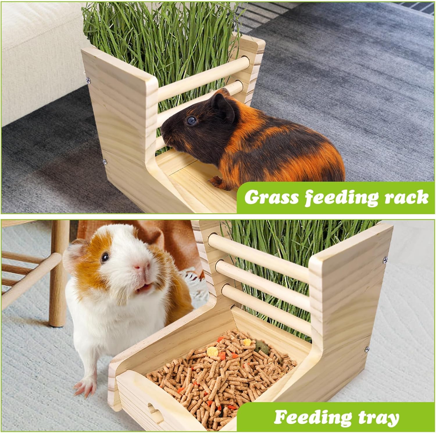 Hamiledyi Small Rabbit Hay Feeder with Wooden Food Feeding Manger Bunny Hay Dispenser Small Animals Grass Holder for Guinea Pig Hamsters Bunny Chinchilla(Style A) - Image 5