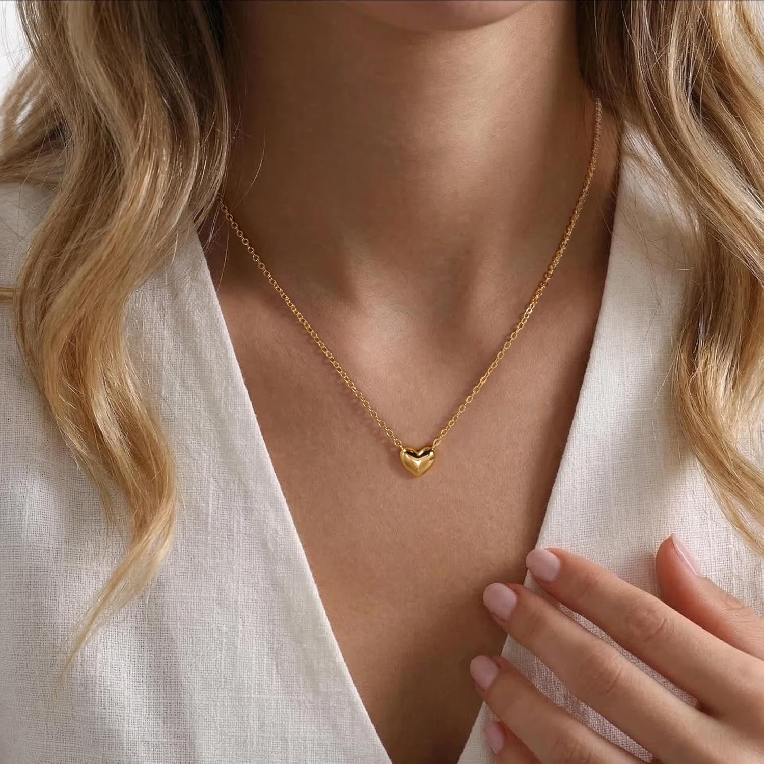 Heart Necklaces for Women Trendy,Dainty 14k Gold Plated Heart Pendant Necklace Simple Gold Cuban Satellite Necklace Chains Small Cute Love Charms Necklaces for Women Minimalist Jewelry Birthday Gifts - Image 4
