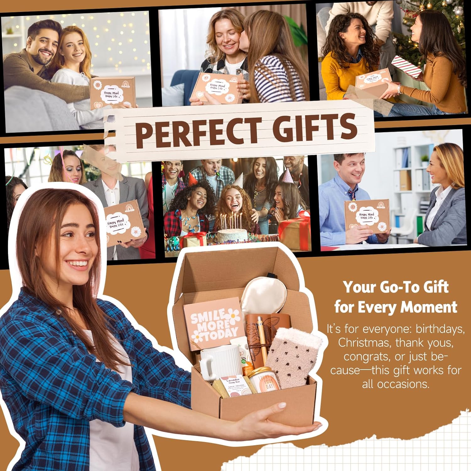 Gift Baskets for Women, 9pcs Unique Happy Birthday Gifts for Women, Thank You Basket Christmas Ideas Box w/Coffee Mug Her Mom Friend Teacher Coworker, Best Employee Appreciation Gifts - Image 2