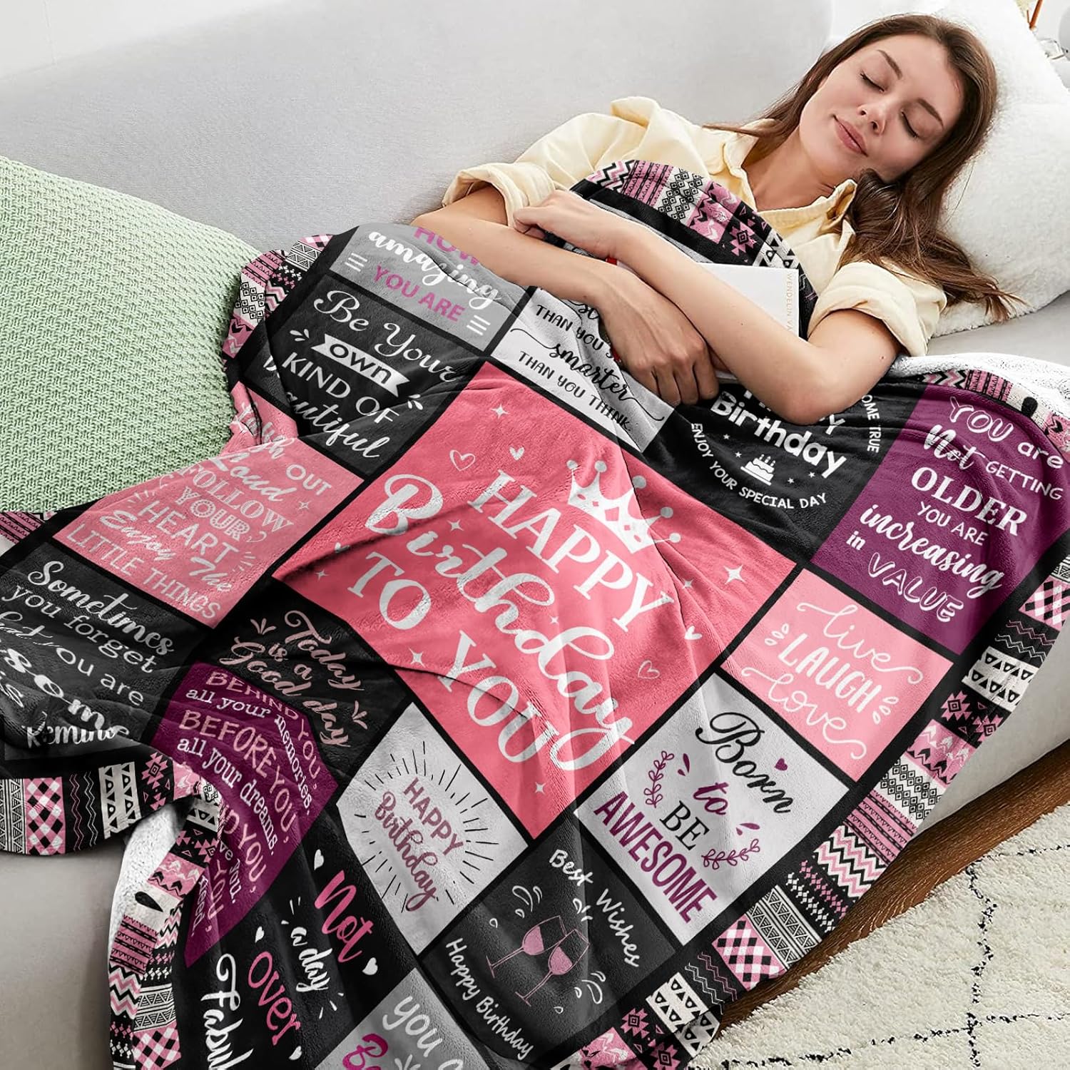 Birthday Gifts for Women Girls Throw Blanket 60"X50", Happy Birthday Decorations for Woman, Gifts for Women Birthdays Unique, Womens Bday Gift Ideas for Her Friend Mom Sister Grandma Wife - Image 2