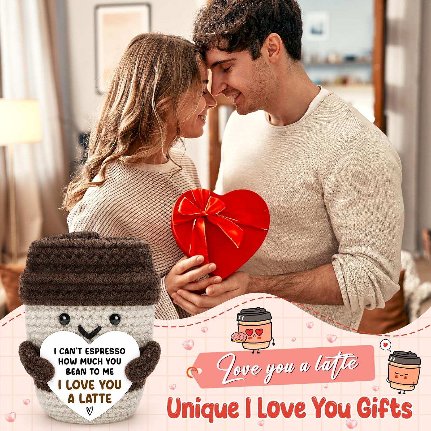 Gifts for Her Him Women Men Anniversary Birthday Coffee Lover Gift Easter Basket Gifts for Wife Husband Boyfriend Girlfriend Couple Crochet Coffee Mug Decor I Love You Her Mom Mothers Day Fathers Day - Image 4