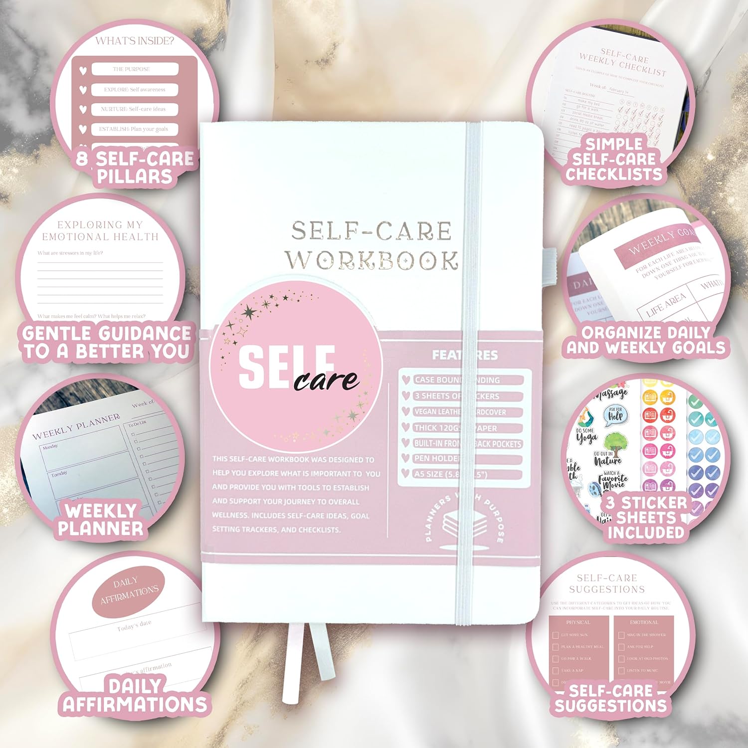 Planners with Purpose Self-Care Planner for Women - Wellness & Mindfulness Journal with Guided Prompts, Self Love & Gratitude Exercises - Daily Reflection & Goal Setting Notebook - Aesthetic Hardcover A5 (white) - Image 2