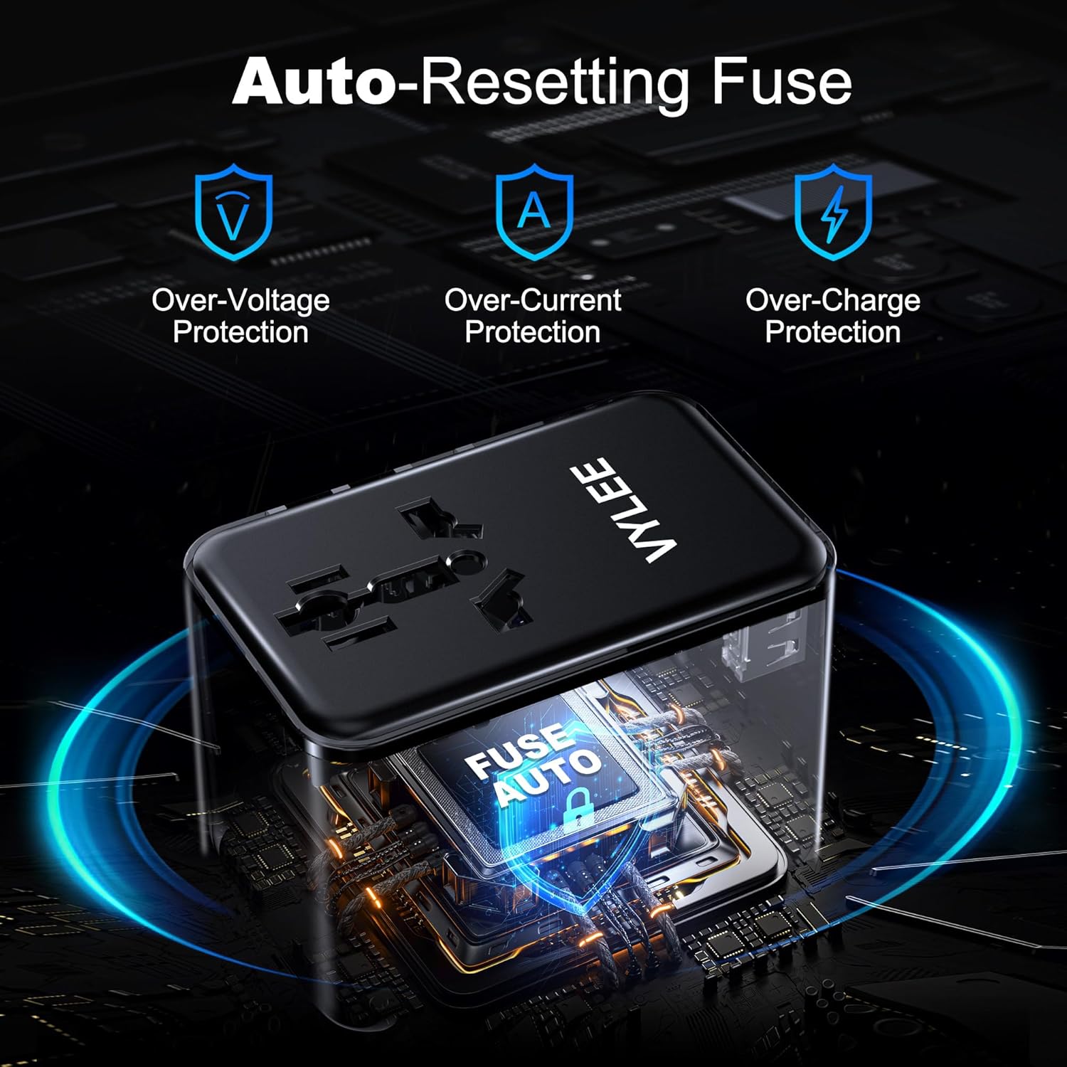 VYLEE Universal Travel Adapter, 2 USB-C & 2 USB-A Worldwide Plug Adapter with 1 Universal AC Outlet, Type A D I G C International Plug Adapter for US, India, Europe, UK, Maldives, Sri Lanka(Black) - Image 7