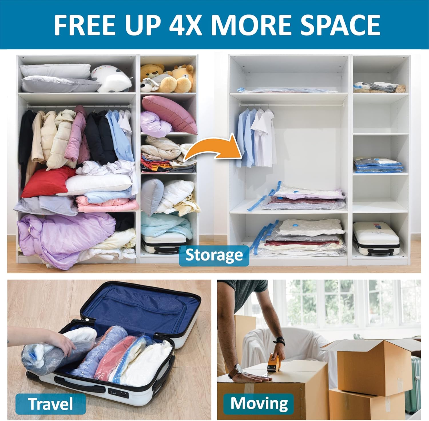 Cozy Essential Vacuum Storage Bags, 80% Compression Vacuum Seal Space Saver Plastic Packaging Bags for Clothes, Blankets, Pillow, Bedding, Comforters, Sealer Clothing Storage,20 Combo - Image 3