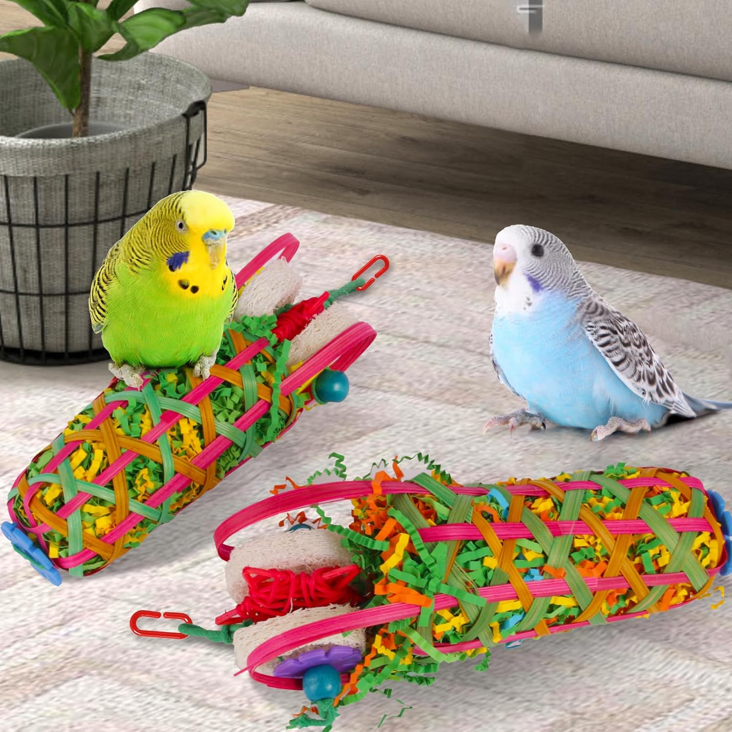 Kyouki Parakeets Toys, 2 PCS Bird Chewing Toys – Perfect for Cockatoos, Conures, Love Birds, Small & Medium Parrots, Fun Foraging & Tearing Bird Cage Accessories (Seeking Food Basket) - Image 4