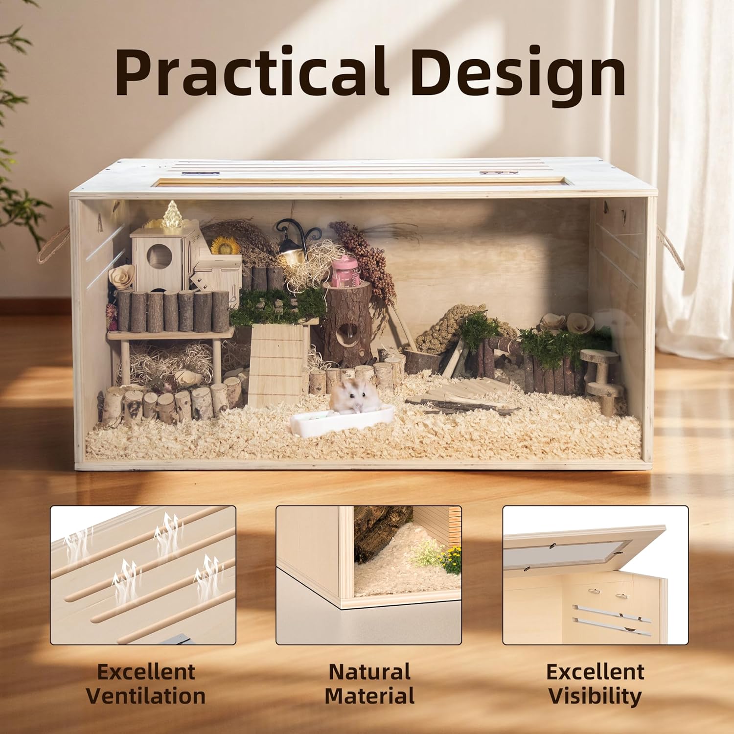 Hamster Cage Chewproof, 32" Wooden Guinea Pig Cage for Small Animals, Openable Top with Easy View Acrylic Panels for Hamster, Rabbit, Guinea Pig, Hedgehog(32" L x 15.7" W x 15.7" H) - Image 4