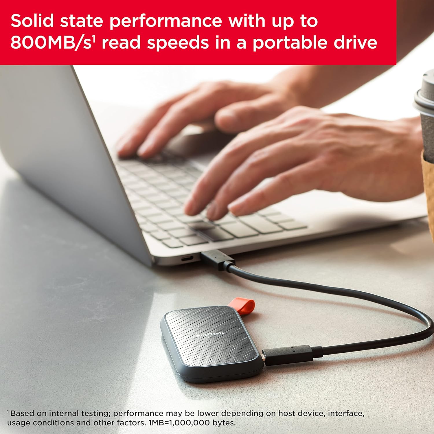 SANDISK 1TB Portable SSD - Up to 800MB/s, USB-C, USB 3.2 Gen 2, Updated Firmware - External Solid State Drive - SDSSDE30-1T00-G26 - Image 4