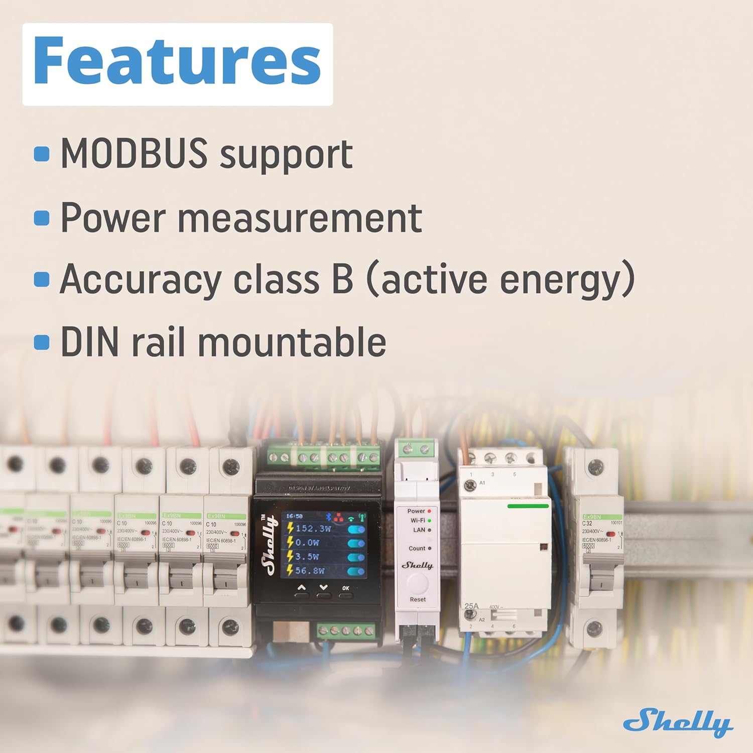 Shelly Pro EM 50A | Wi-Fi & LAN Energy Meter with Contactor Control | DIN-Rail | Home Automation | Bluetooth Gateway | Compatible with Alexa & Google Home | No Hub Required | Power Monitoring - Image 3
