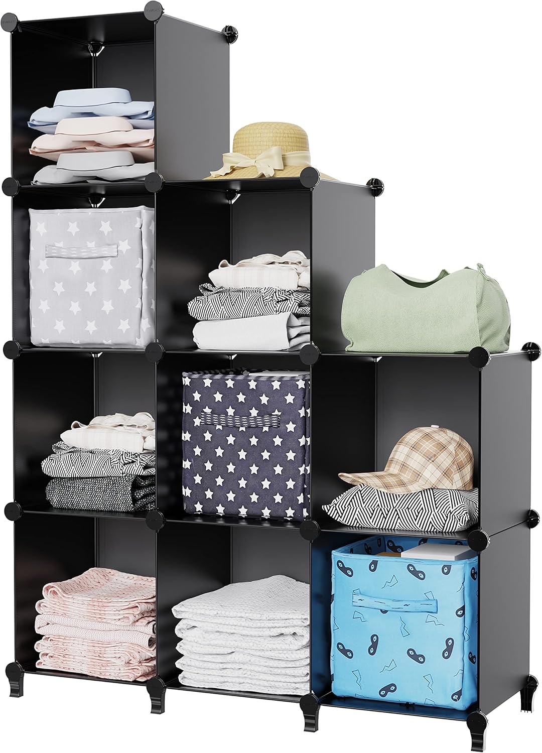 HOMIDEC Closet Organizers and Storage, 9 Cube Storage Organizer, Portable Closet Organizer Cubes Shelves for Clothes, Bedroom, Kids Room, Bathroom, Wardrobe, Garment Racks, Black - Image 9