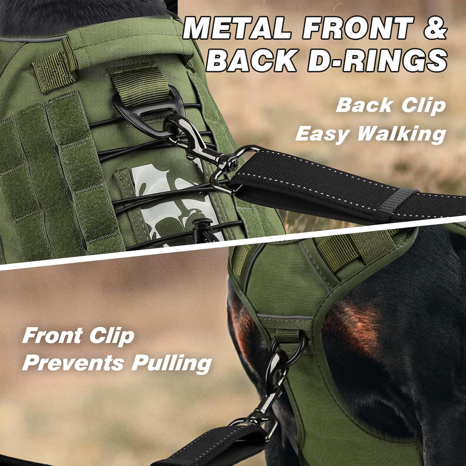 WINGOIN Tactical Dog Harness for Large Dogs, Heavy Duty No Pull Dog Harness with Handle, Adjustable Reflective Military K9 German Shepherd Big Size Dog Vest for Walking, Training, Hunting, Green (L) - Image 2