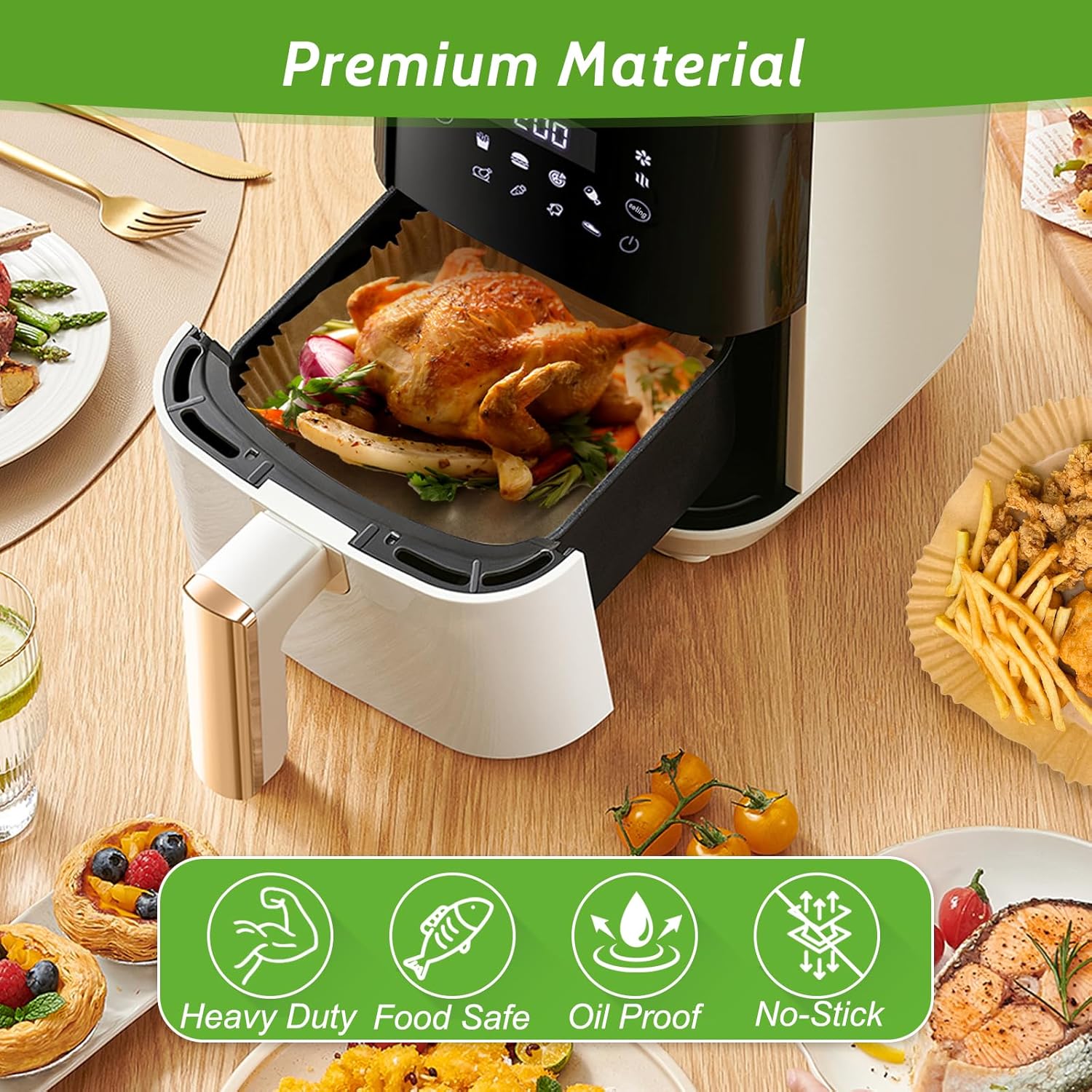 360 Pcs 8” Square Unbleached Heavy Duty Air Fryer Paper Liners Disposable, Non-Stick & Non-Leak Parchment Paper Liners for Airfryer Basket, Deep Fryer Parts & Accessories - Image 3
