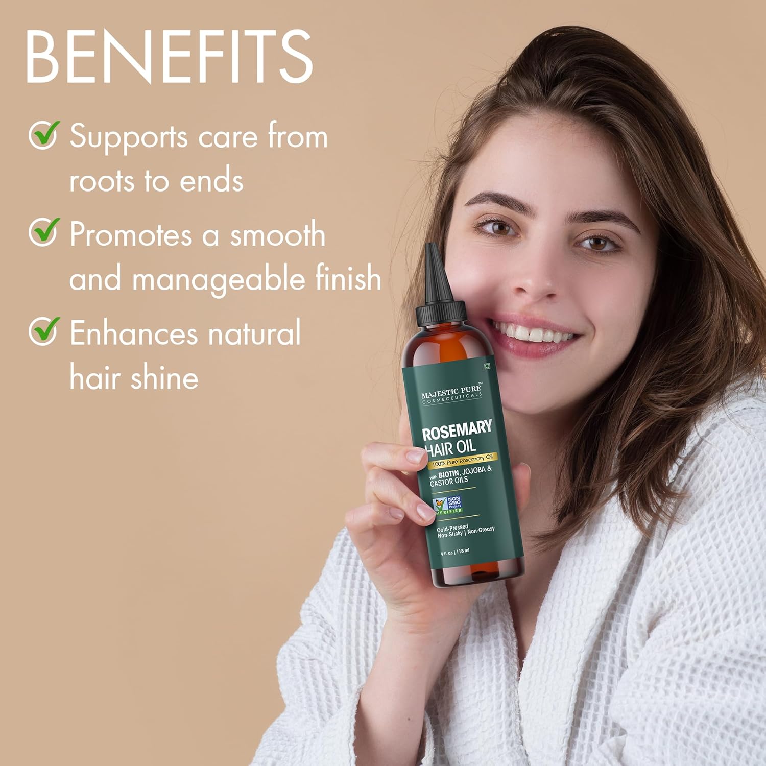 Majestic Pure 100% Pure Rosemary Oil for Hair Growth - Strengthening, Nourishing, Volumizing - Infused with Biotin Oil, Jojoba Oil & Castor Oil - Non GMO Verified - 4 Fl Oz - With Applicator - Image 6