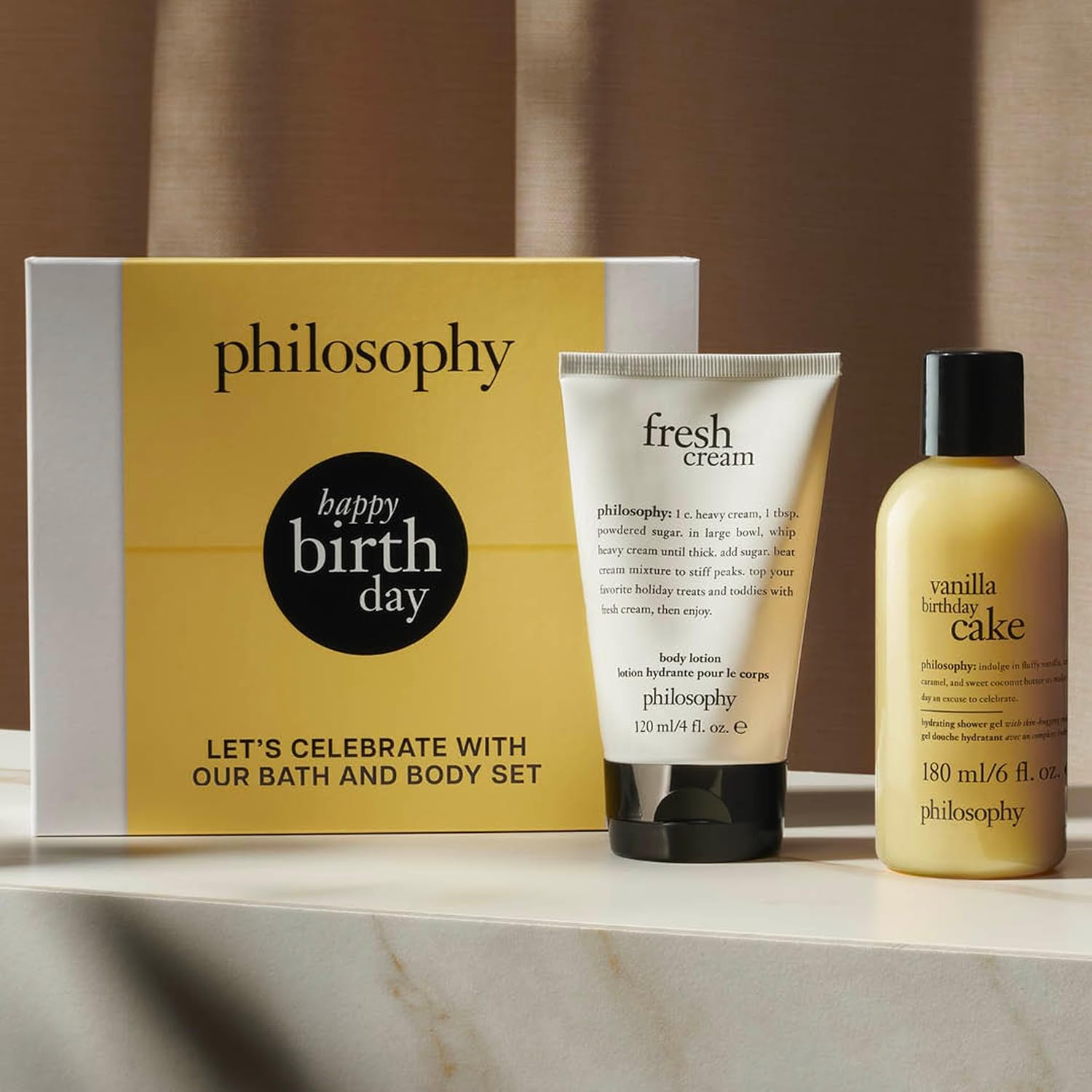 philosophy happy birthday gift set - 2-pc. vanilla birthday cake hydrating shower gel (6oz) & fresh cream body lotion (4oz) - moisturizing bath & body duo for women - Image 3