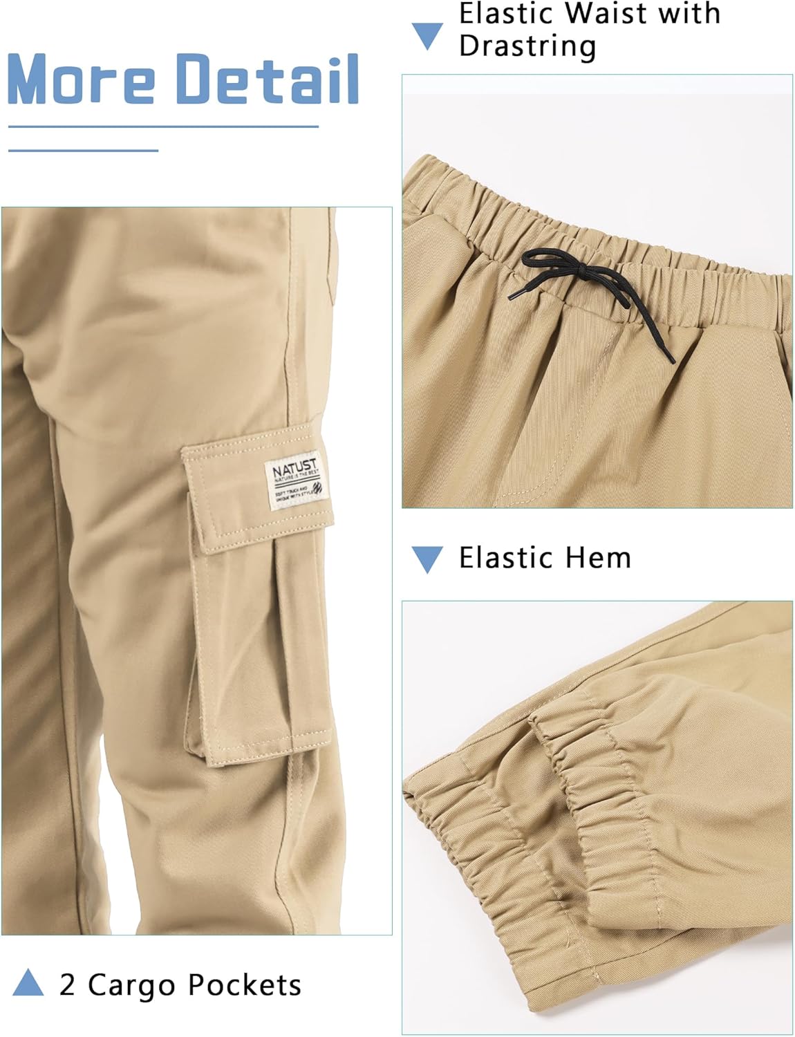 NATUST Boys Cargo Joggers Drawstring Jogging Pants Kids Elastic Waist Trousers 5-14 Years - Image 3