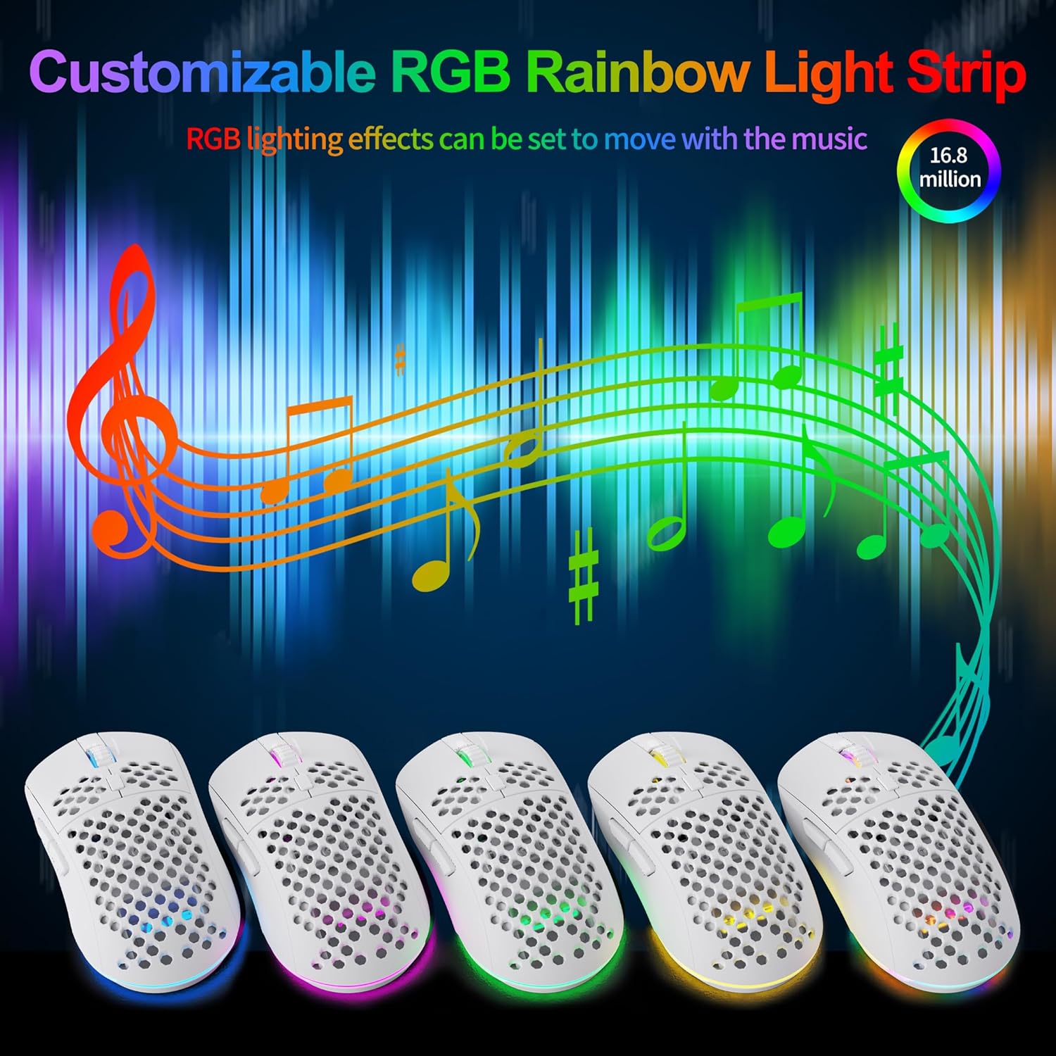 TMKB Falcon M1SE Ultralight Honeycomb Gaming Mouse, High-Precision 12800DPI Optical Sensor, 6 Programmable Buttons, Customizable RGB, Drag-Free Paracord, Ergonomic, Wired - Matte White - Image 4