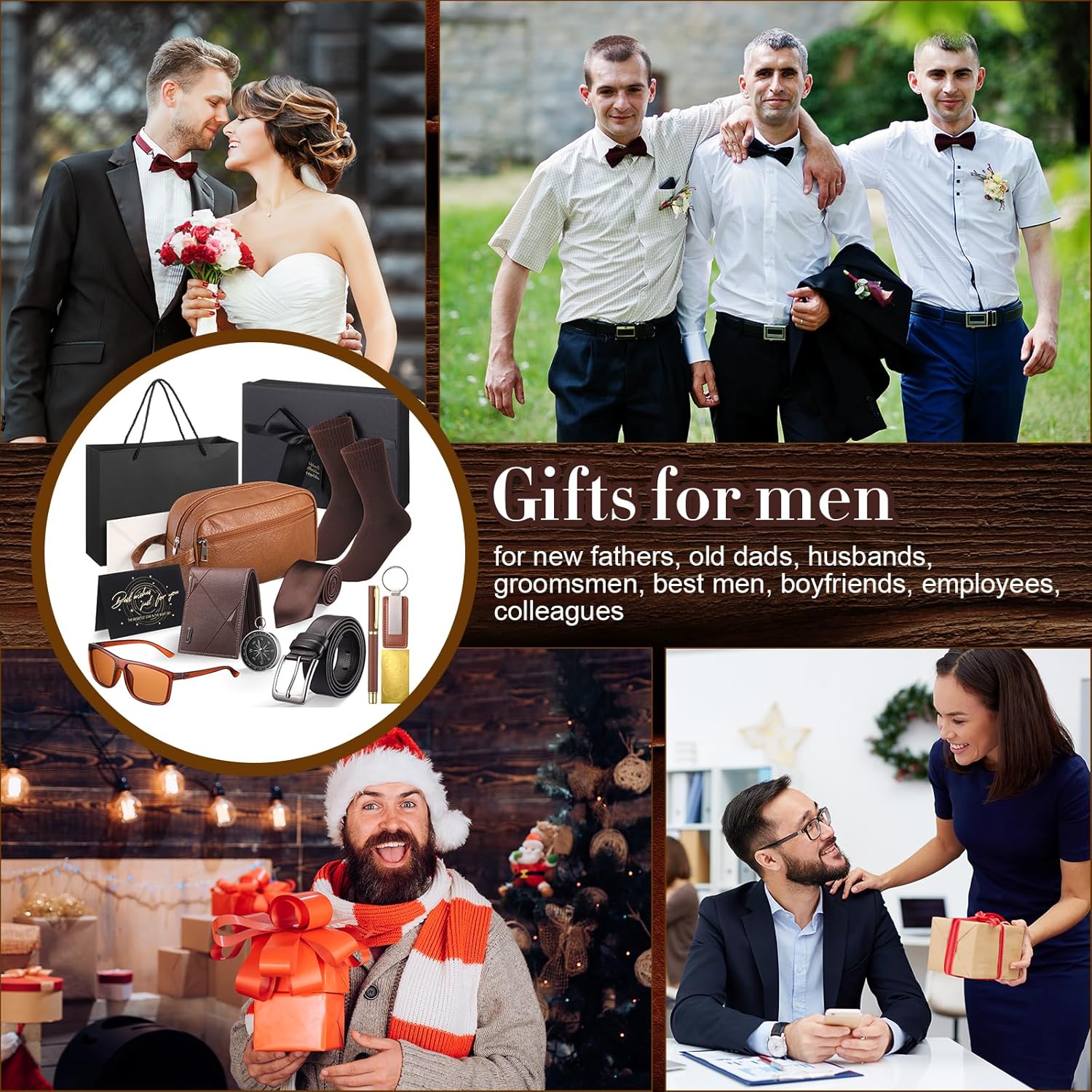 Geyoga 12 Pcs Men Birthdays Gift Set with Box for Men Dad Basket PU Leather Wallet Leather Toiletry Bag Tie Socks Belt Keychain Sunglasses Pen Compass Set - Image 6