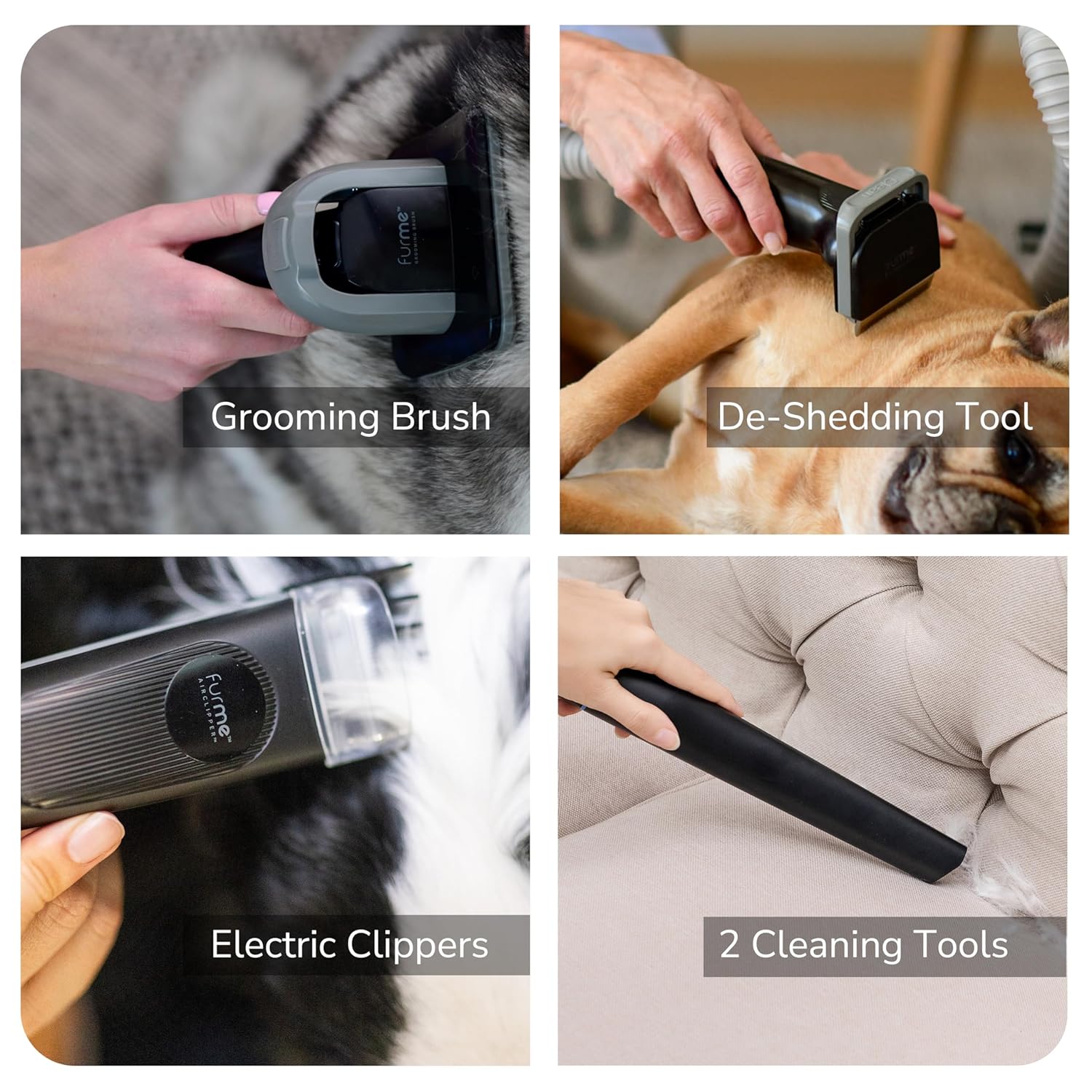 FurMe Original Pet Grooming Vacuum Kit - Cat & Dog Grooming Kit for Easy Pet Care at Home, Quiet & Safe Dog Hair Remover Machine with Brush, Clipper, Shedding & Cleaner Tools & 1L Canister - Image 2