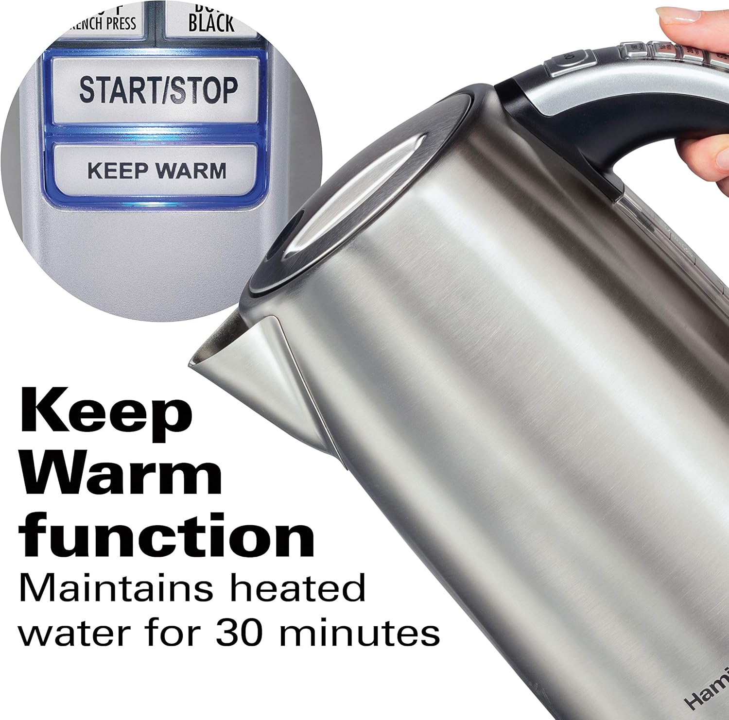 Hamilton Beach 1.7 Liter Temperature Control Electric Kettle, Water Boiler & Heater, Fast Boiling 1500 Watts, BPA Free, Cordless, Auto-Shutoff and Boil-Dry Protection, Stainless Steel (41020R) - Image 5