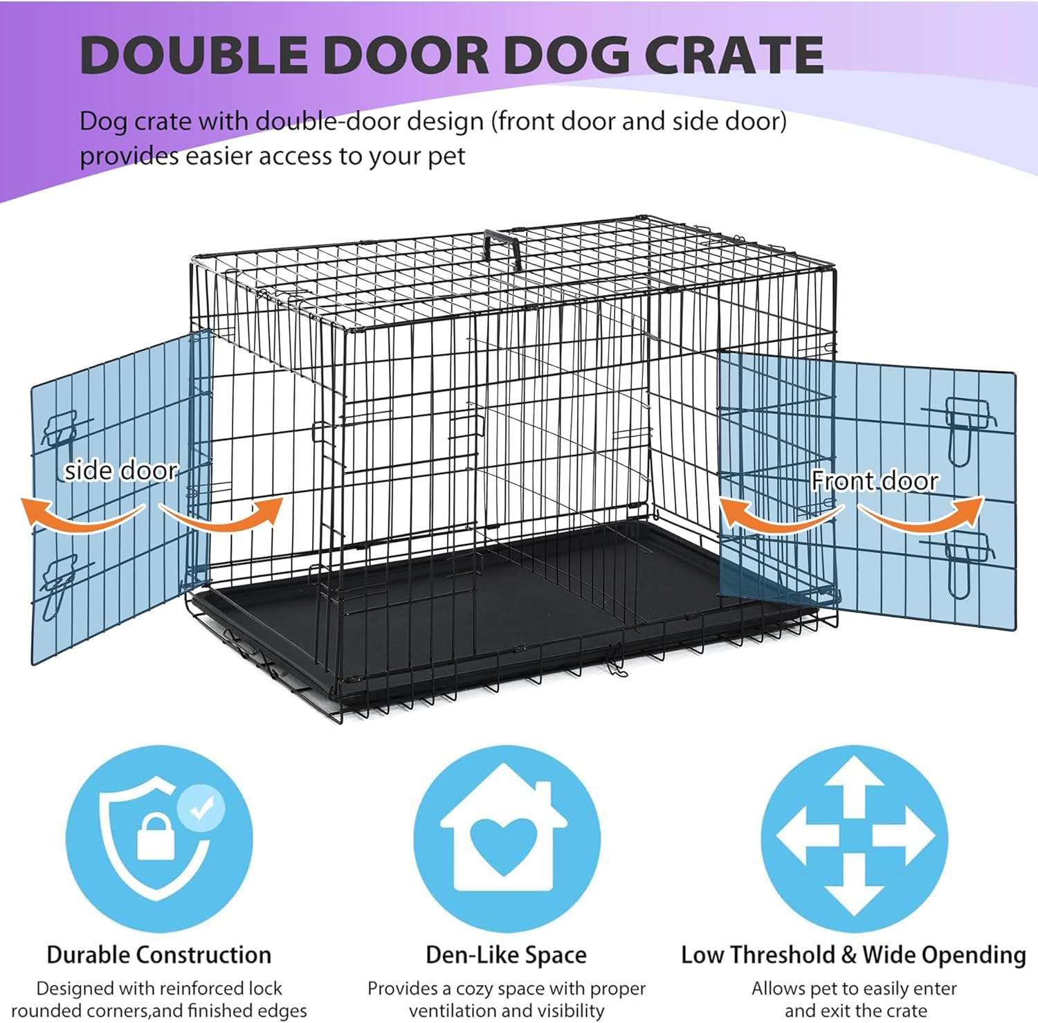 BestPet | Dog Crate | 48" | Black | Foldable Metal Kennel with Double Doors, Secure Slide-Bolt Latches, Leakproof Tray | Portable Dog Cage for Large Breeds | for Travel, Indoor & Outdoor Use - Image 3