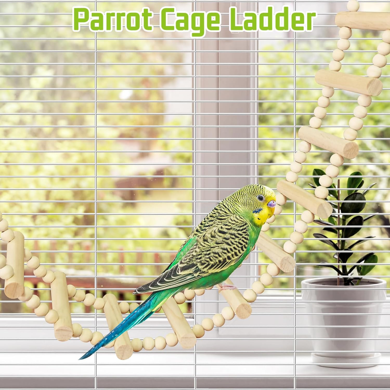 BNOSDM Long Bird Ladder Bridge 39.4 in Wooden Parakeet Climbing & Swing Toys Bird Cage Accessories for Budgies, Cockatiels, Conures, Lovebirds, Canaries (16-Steps) - Image 7