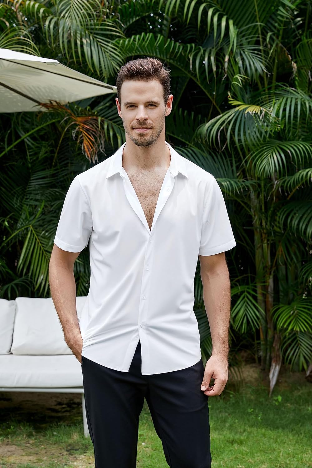 SAMERM Mens Dress Shirt Wrinkle Free Moisture Wicking 4-Way High Stretch Super Soft Casual Button Down Shirts - Image 2