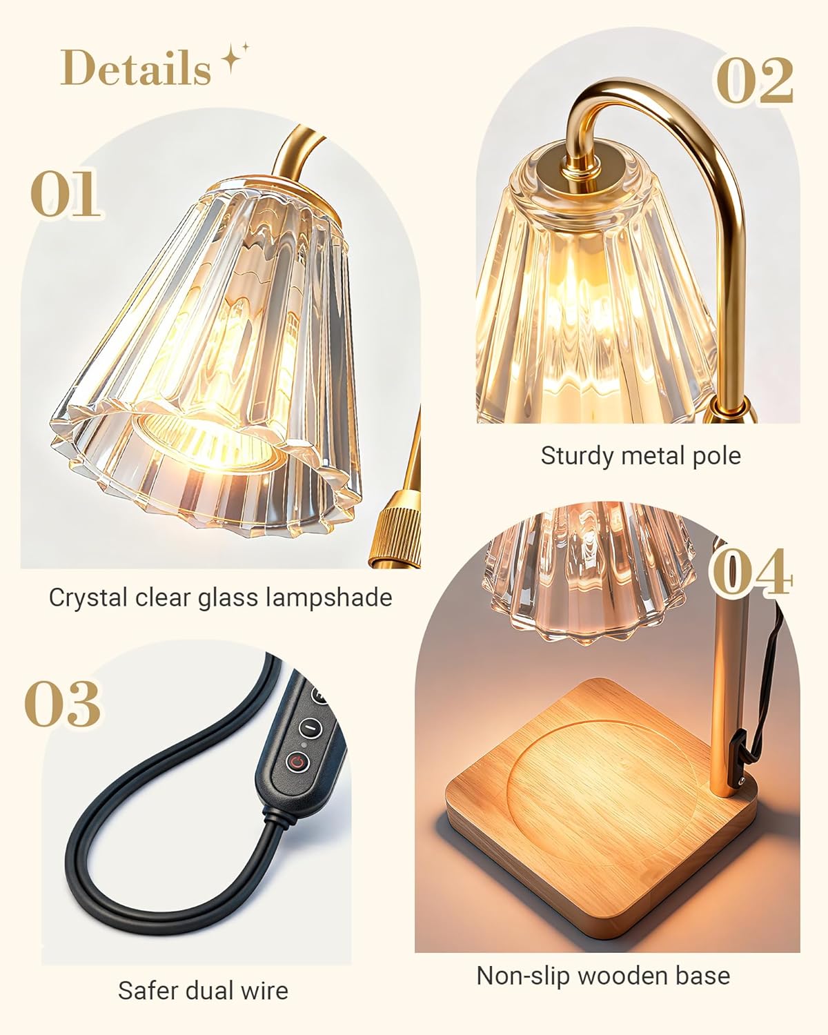 Marycele Candle Warmer Lamp with Timer & Dimmer - Mothers Day Gifts for Women Mom Her, Aesthetic Office Home Decor, Adjustable Height Wax Melter for Candle Jar & 3-Wick Candles (2 Bulbs Included) - Image 7