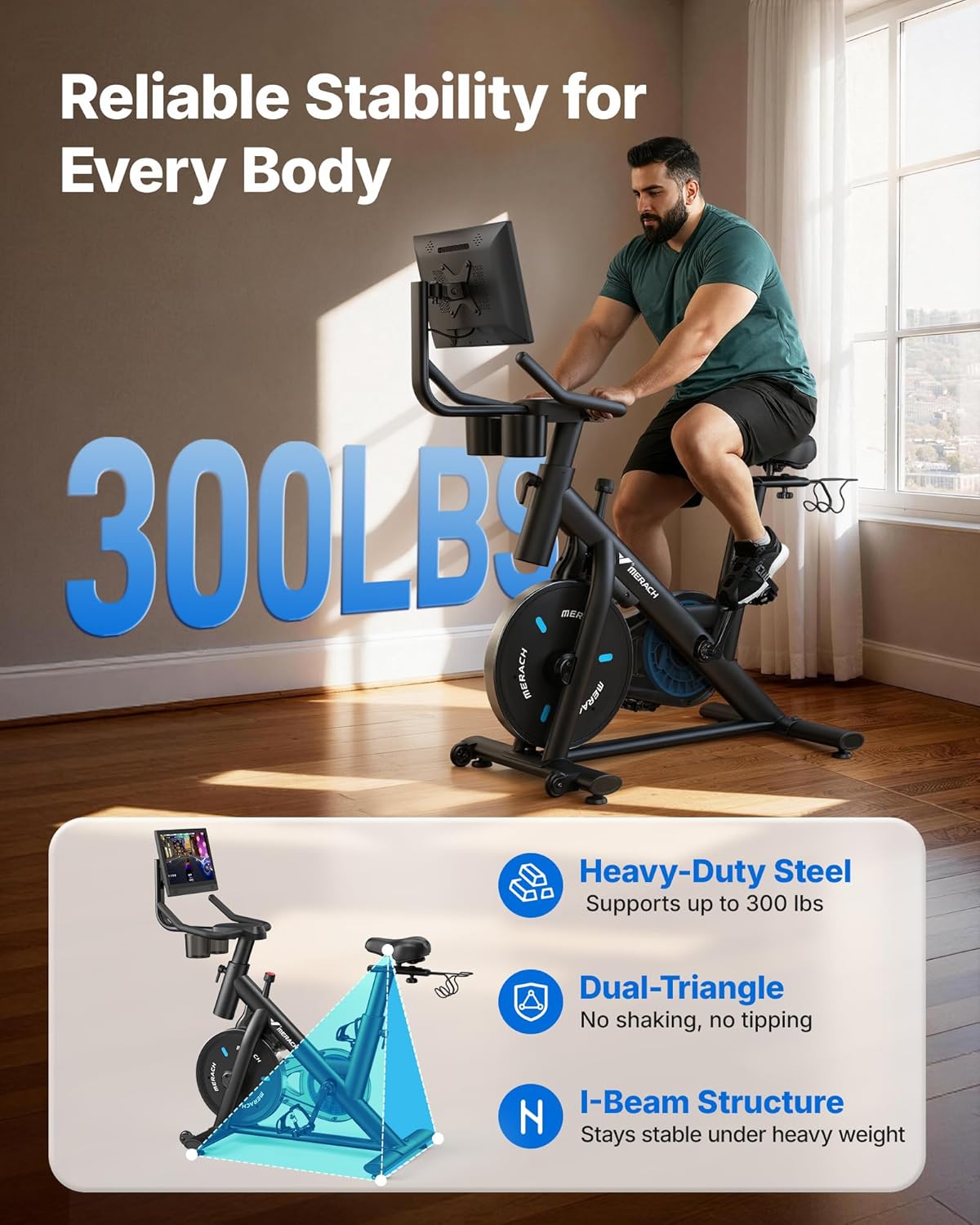 MERACH Exercise Bike, Brake Pad Stationary Bike with Exclusive App, Low Noise Indoor Cycling Bike with 300lbs Weight Capacity, Tablet Mount and Fitness Courses for Weight Loss - Image 4