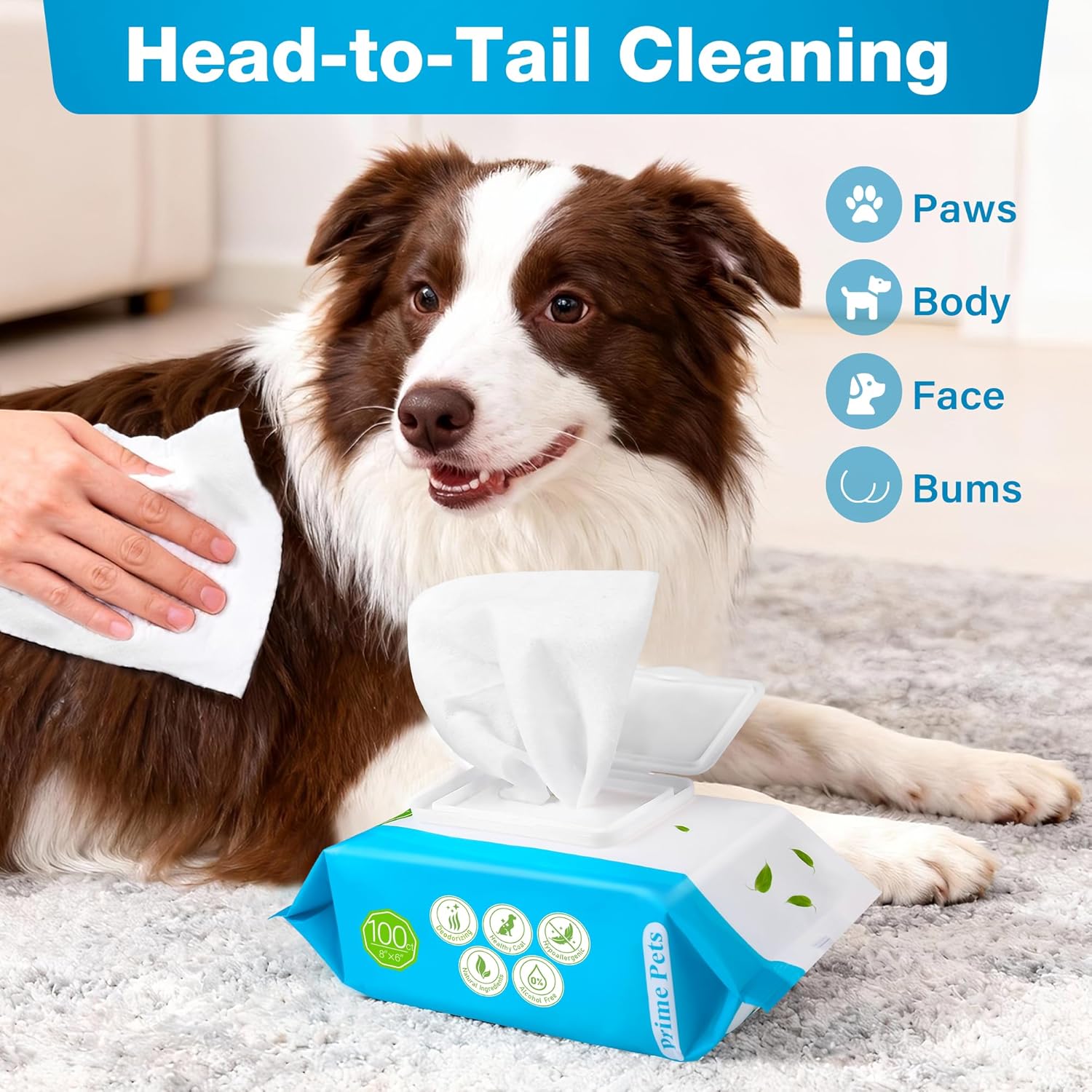 Prime Pets Dog Wipes for Paws and Butt, 600 Count, Pet Wipes for Dogs & Cats, 100% Fragrance Free, Deodorizing Puppy Wipes for Cleaning Face Eyes Ears Paws Teeth Body - Image 4