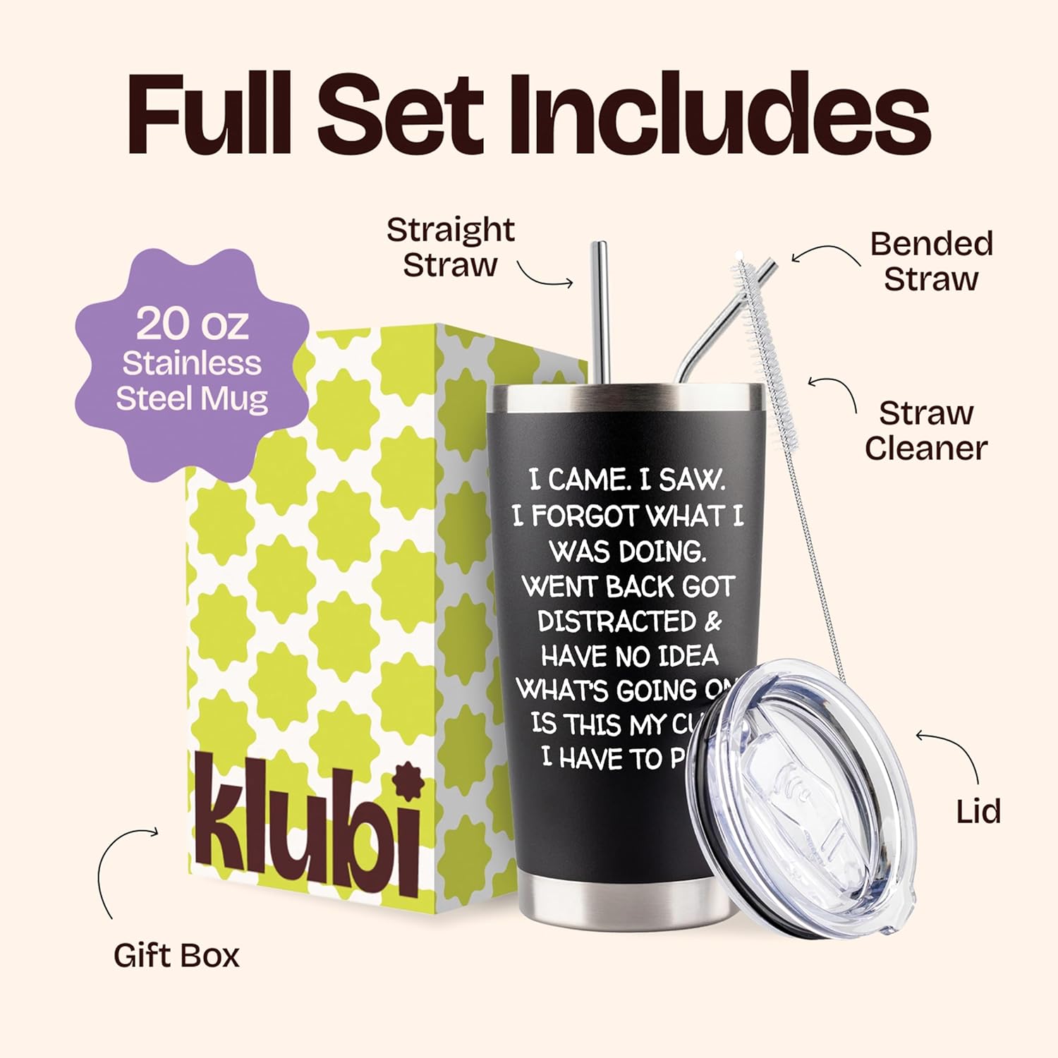 KLUBI Birthday Gifts for Women Men - I Came I Saw I Forgot Tumbler 20oz Black Gag Gifts Funny Adult Grandpa for Him Drinking Cups for Elderly Senior Citizen 65th Birthday Gifts, 75th, 40th, 50th, 60th - Image 3